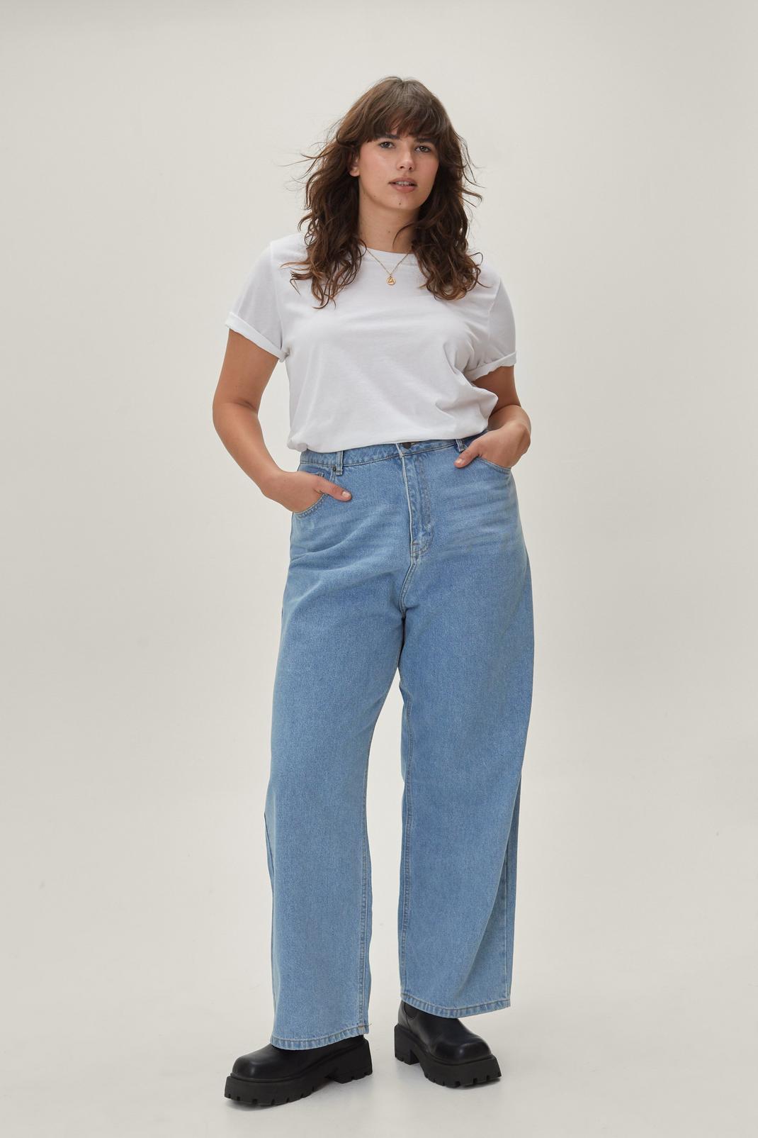Blue Plus Size Denim Wide Leg Jeans image number 1