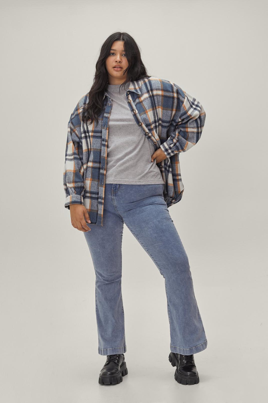 Blue Plus Size Recycled Denim Flare Jean image number 1