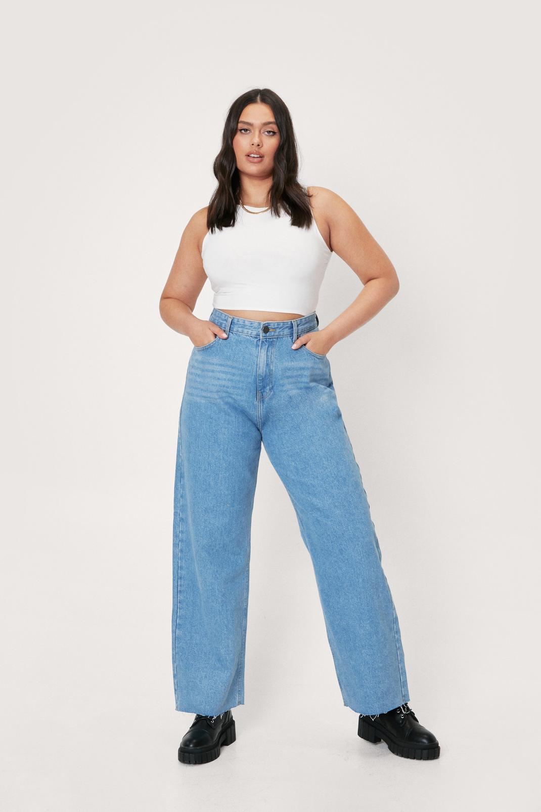 Blue Plus Size Organic Denim Wide Leg Slouchy Jean image number 1