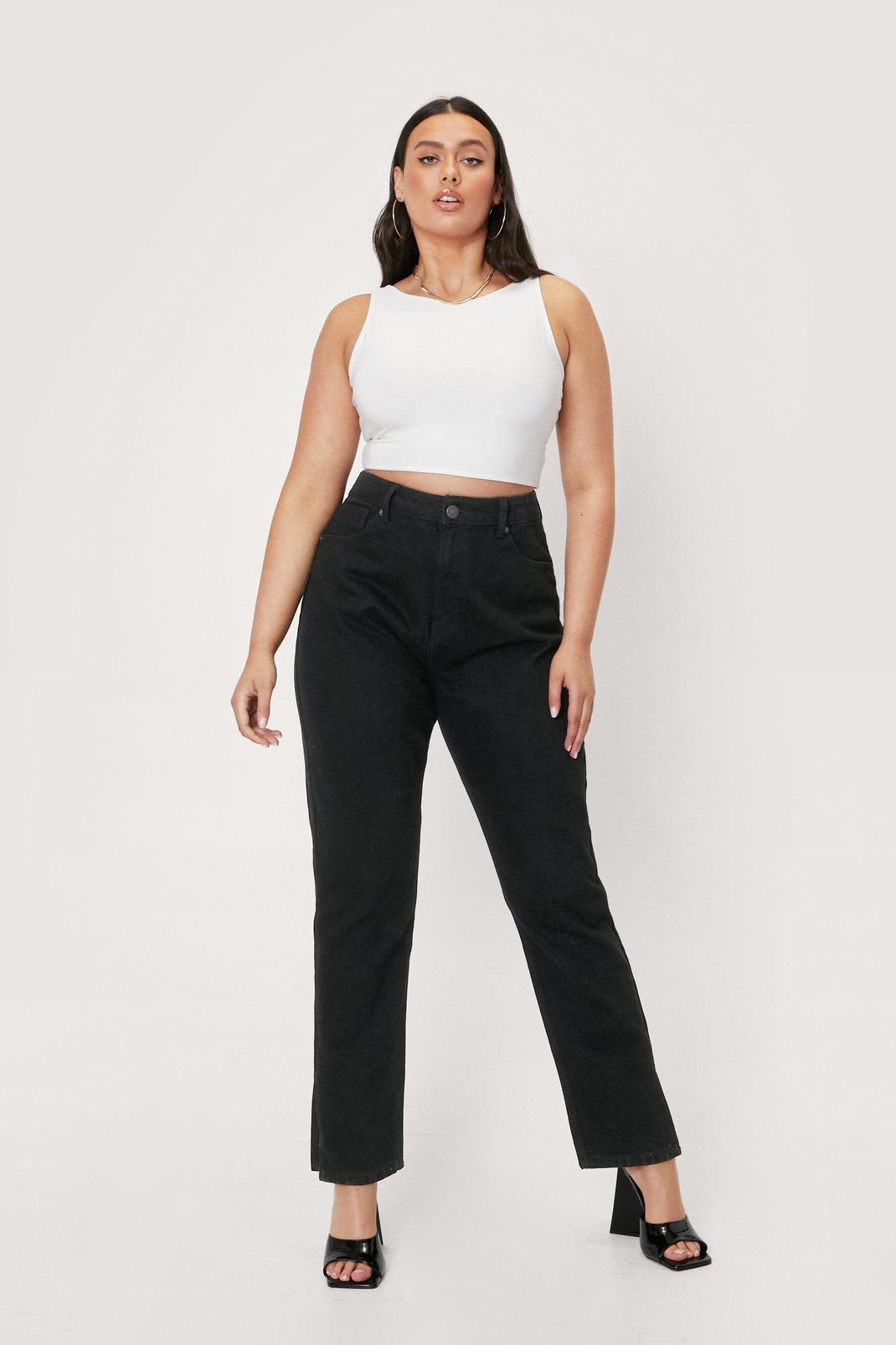 Black Plus Size Organic Denim Split Hem Mom Jeans image number 1