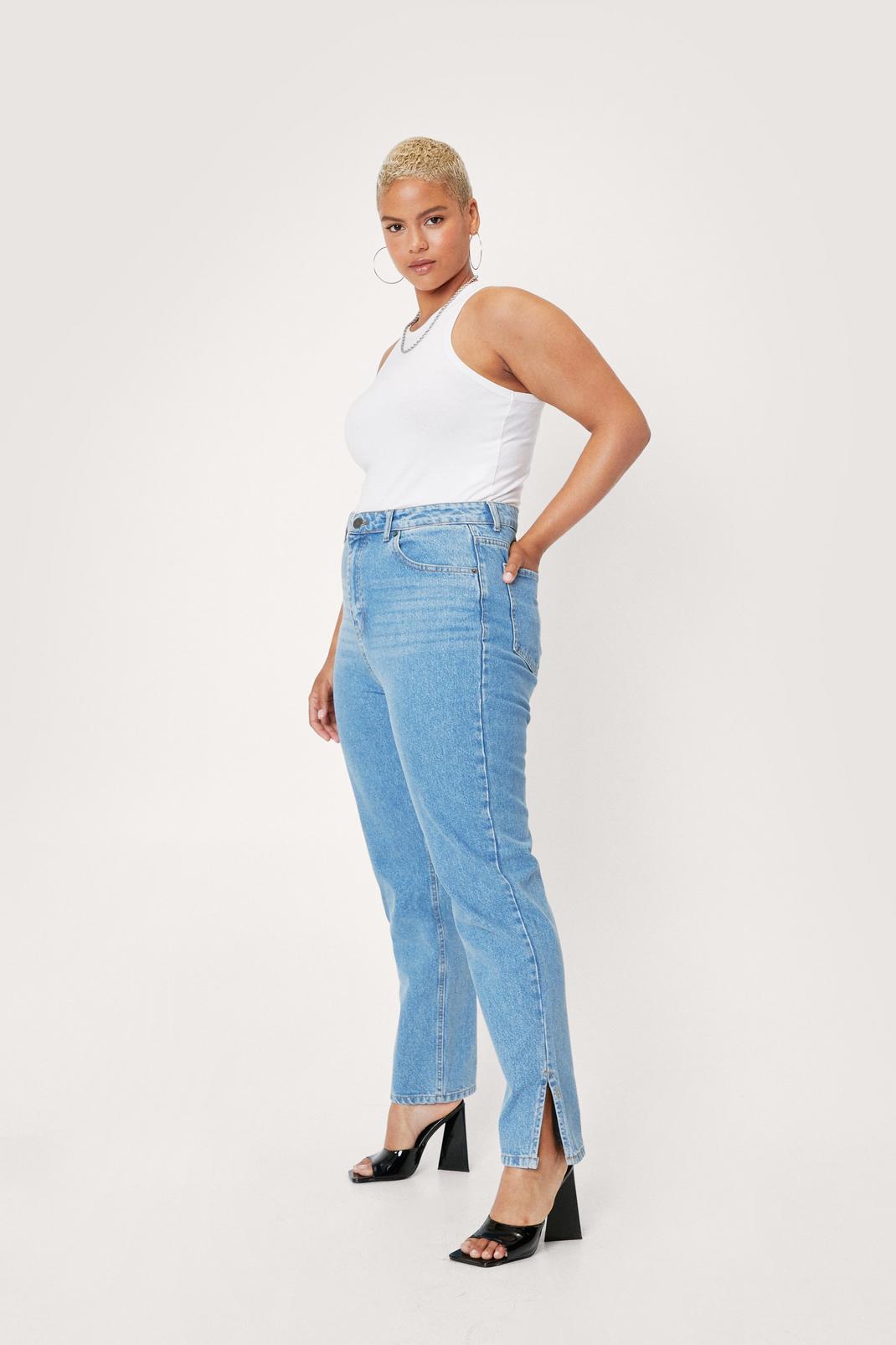 106 Plus Size Organic Denim Split Hem Mom Jeans image number 2