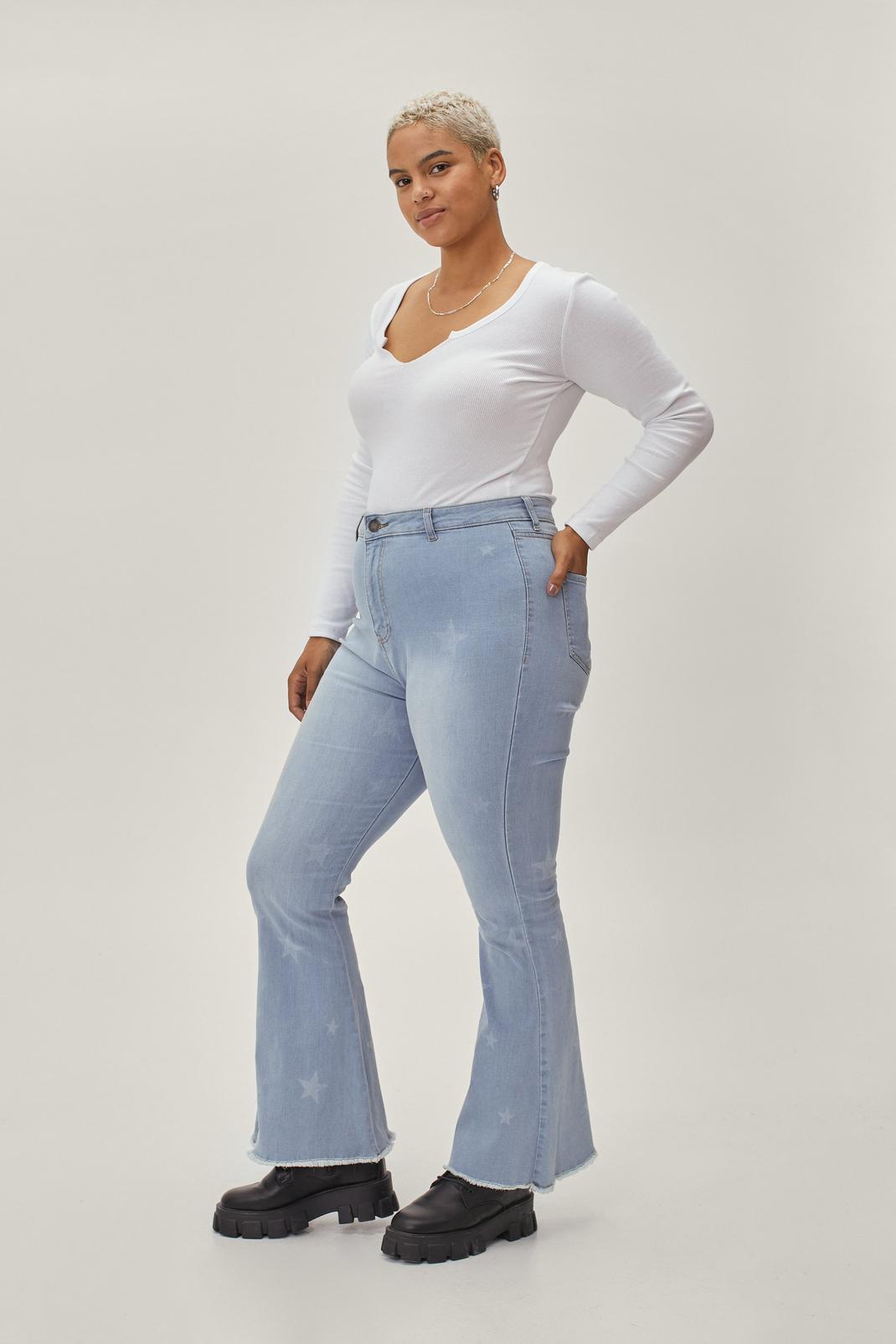 564 Plus Size Recycled Denim Star Print Flare Jean image number 2
