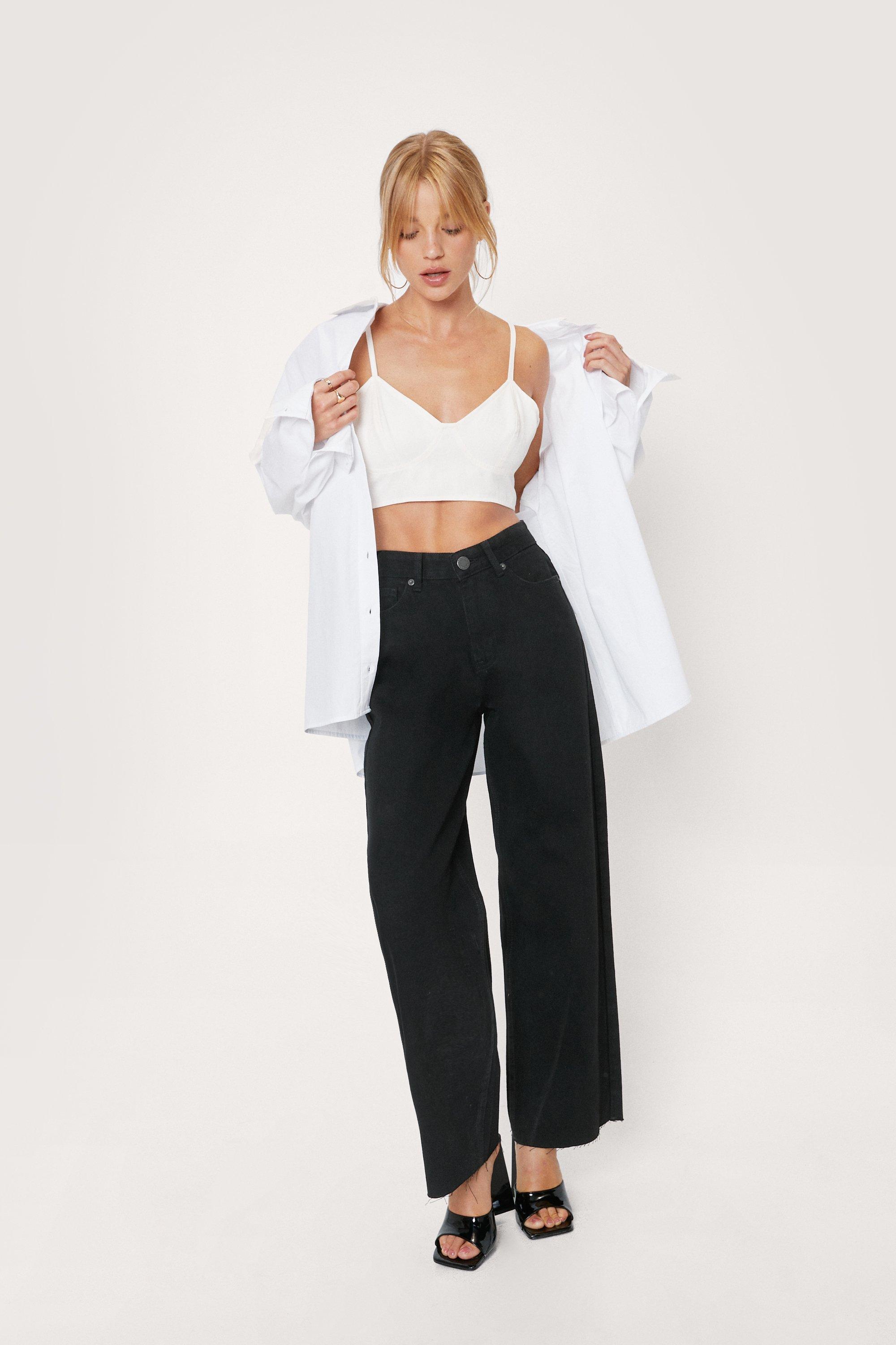 petite wide leg black jeans