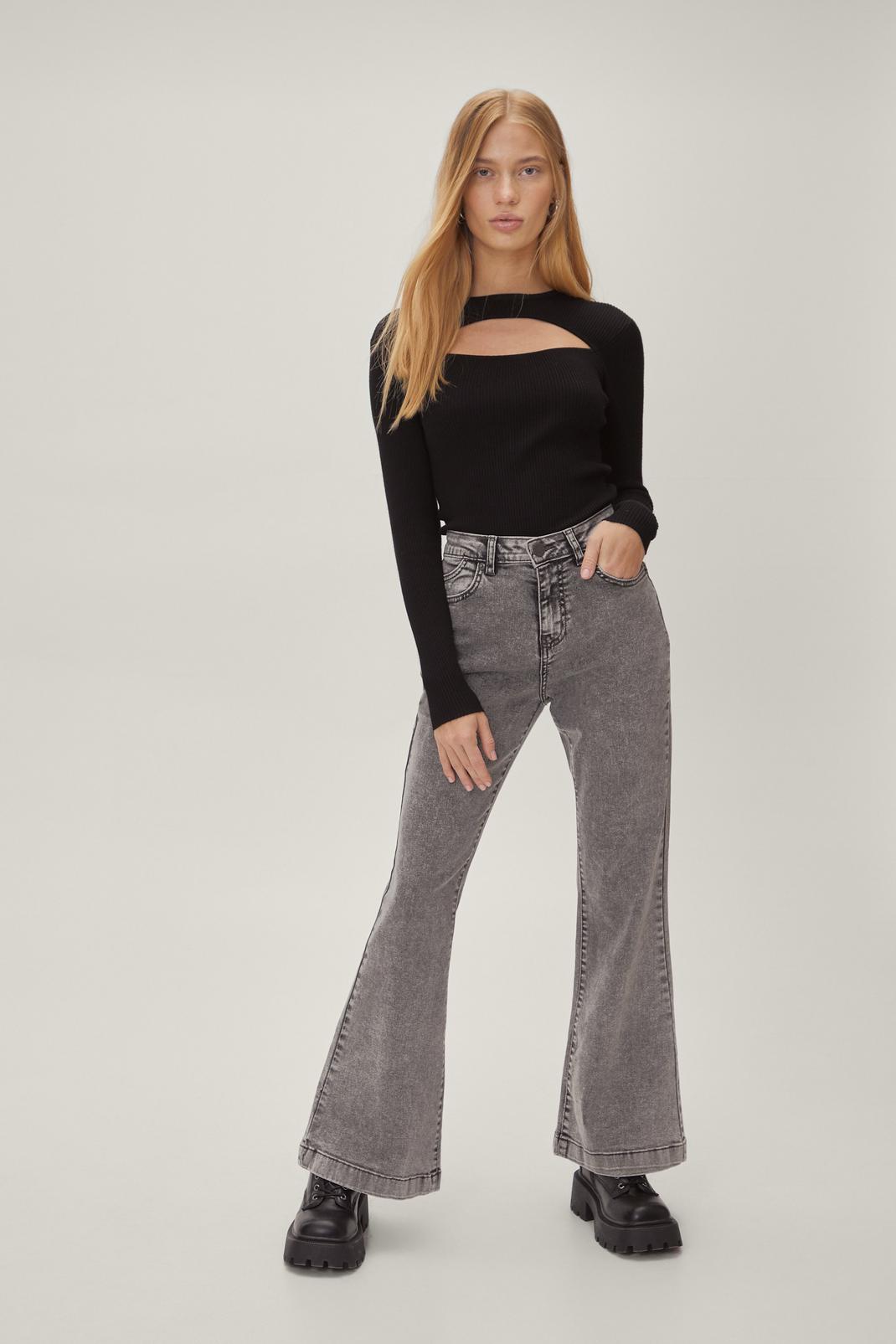 Grey Petite Flared Jeans  image number 1