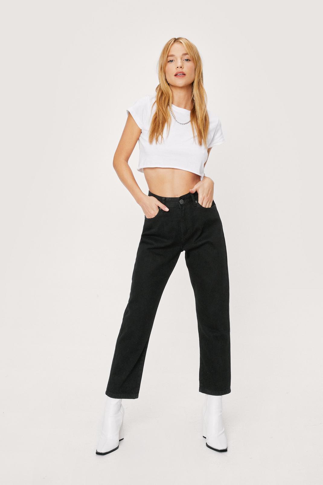 Black Petite High Waisted Mom Jeans image number 1