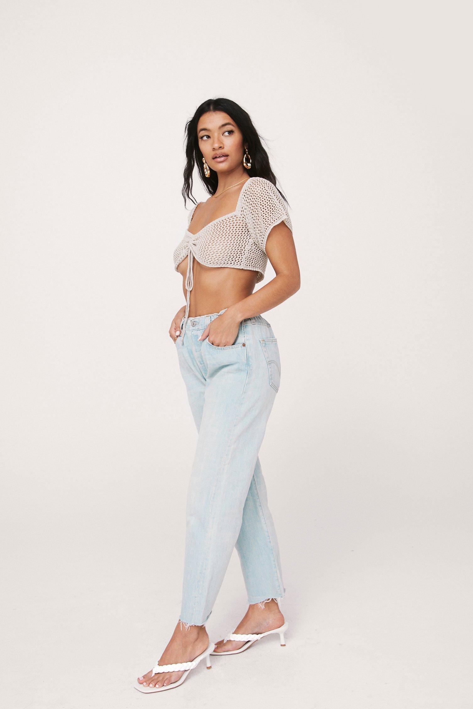 Crochet Puff Sleeve Cropped Beach Cover Up Top