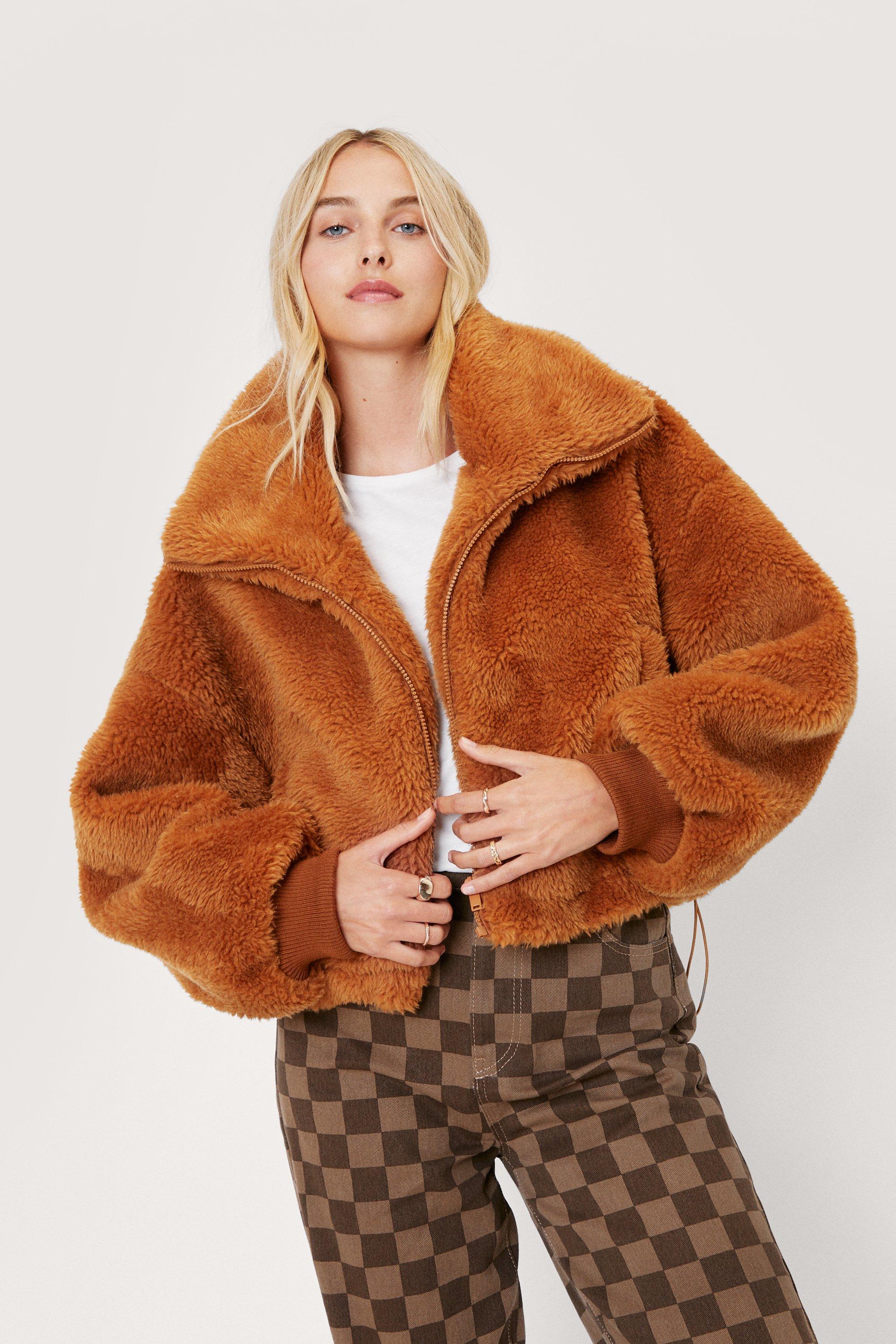 cropped teddy fur jacket