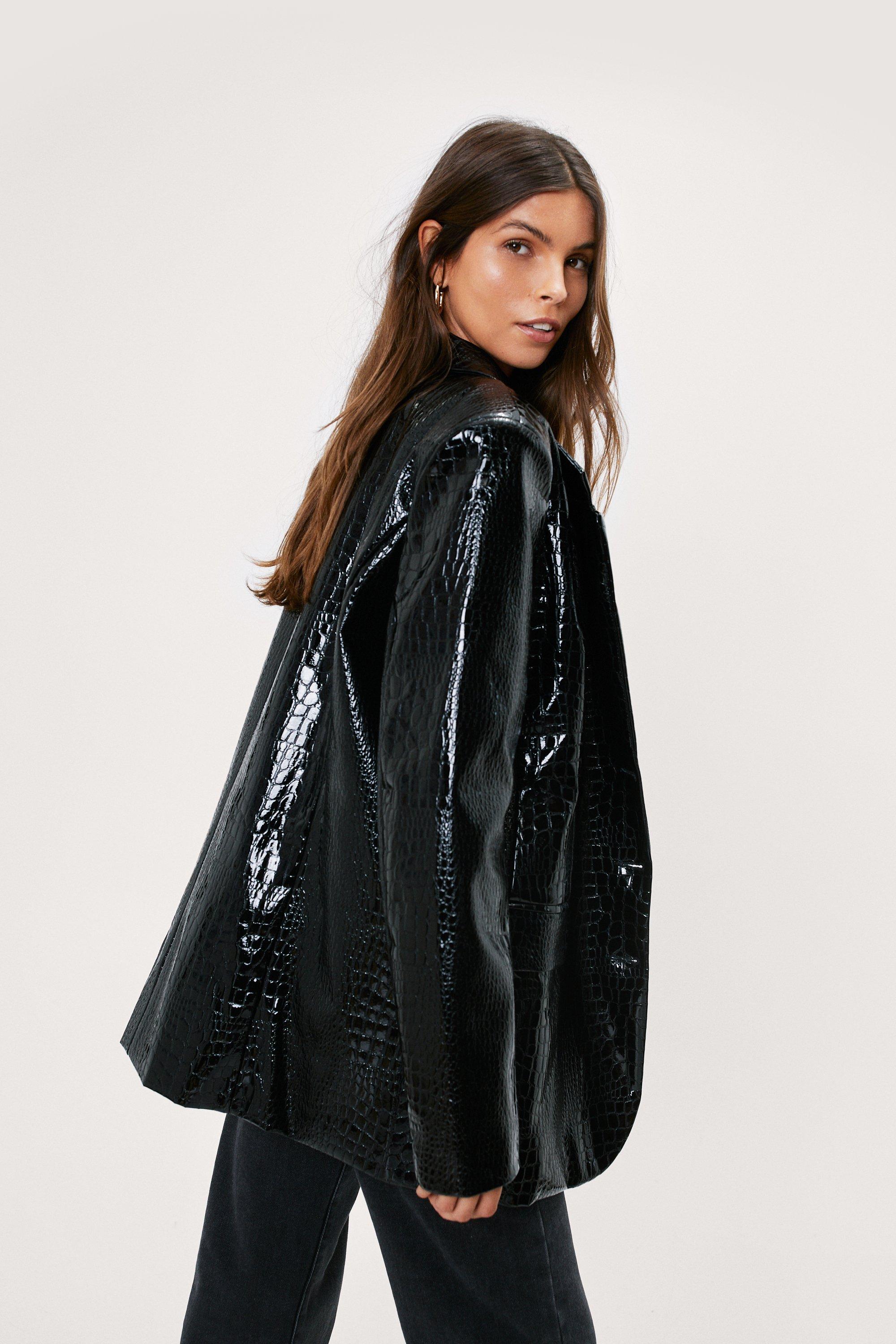 Oversized embossed leather coat