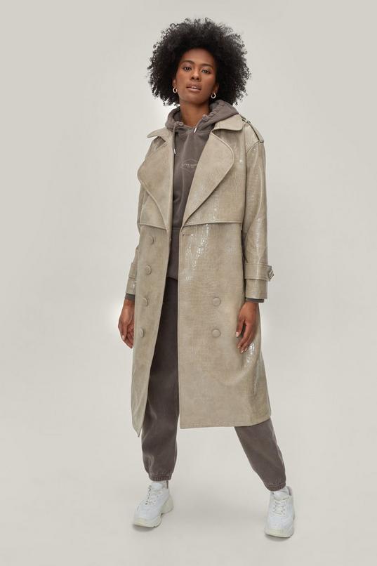 Faux Leather Croc Embossed Belted, Nasty Gal Trench Coats