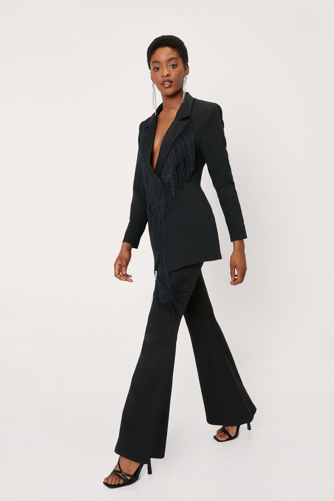 Black High Waisted Flared Tailored Pants image number 1
