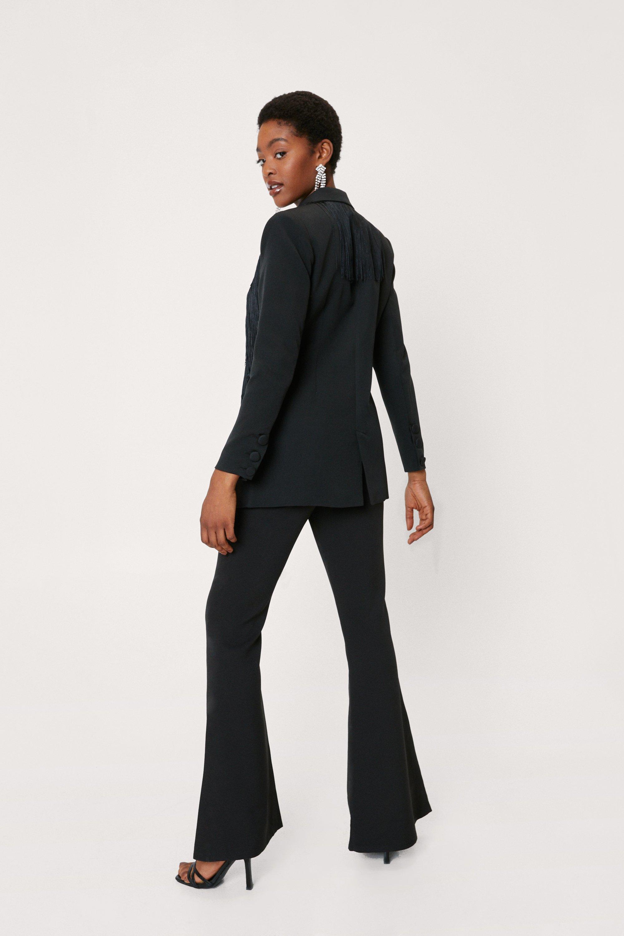 black flared suit trousers