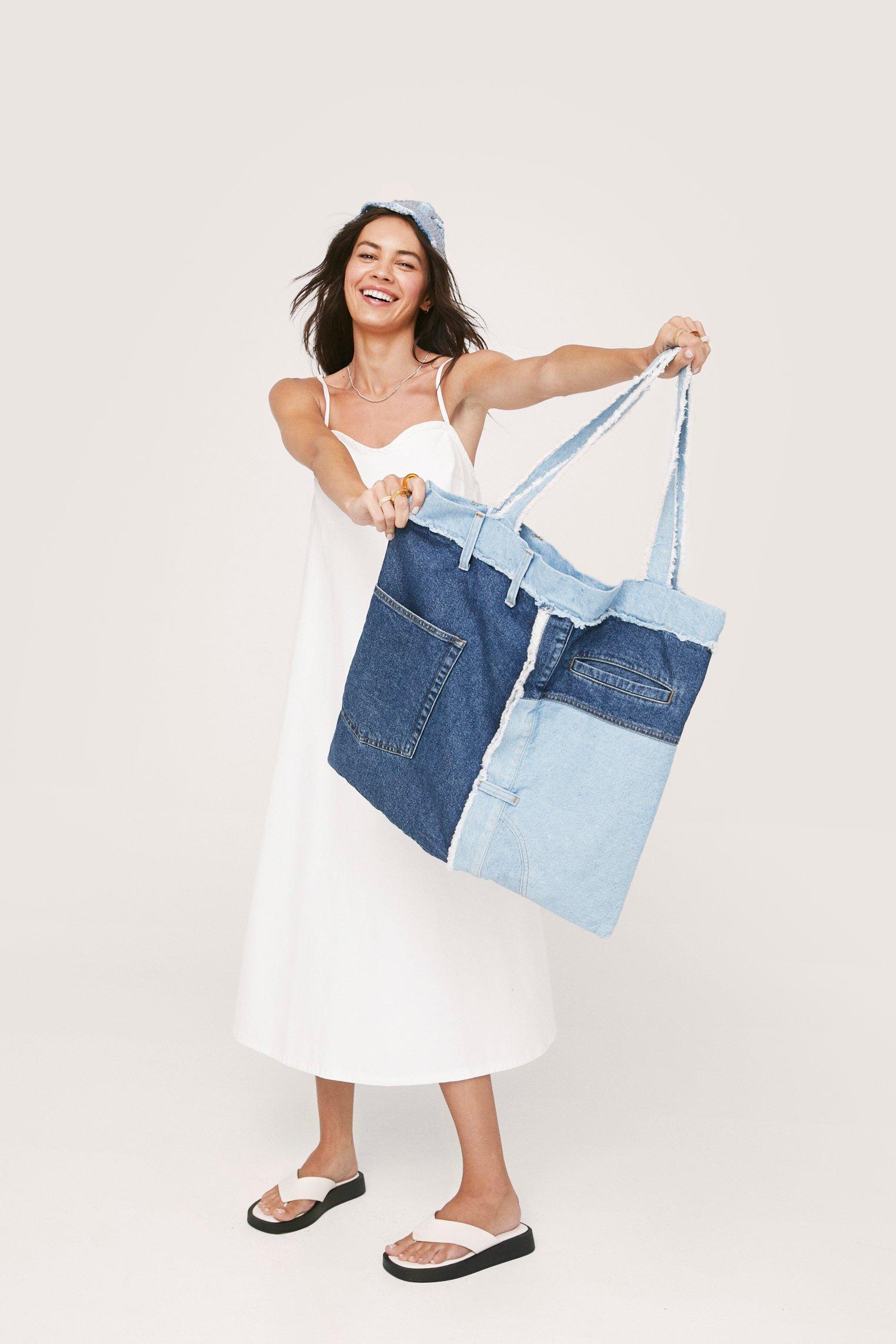 Denim Patchwork Canvas Bag One Size