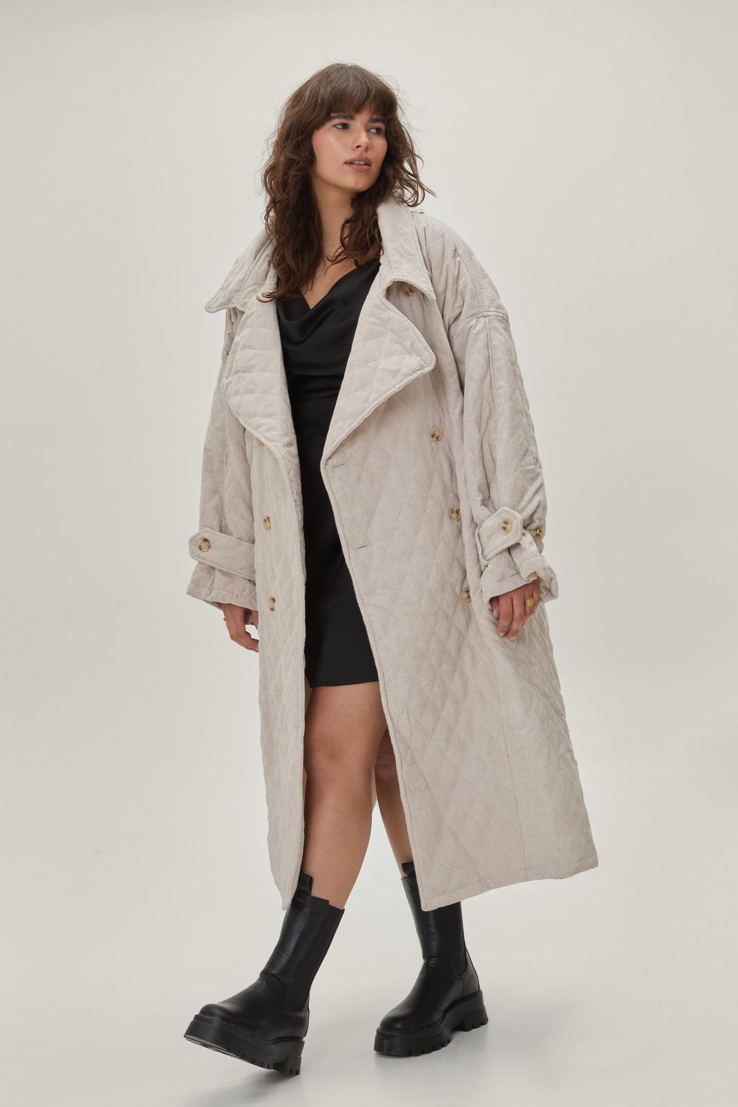 Cream Plus Size Quilted Padded Trench Coat image number 1