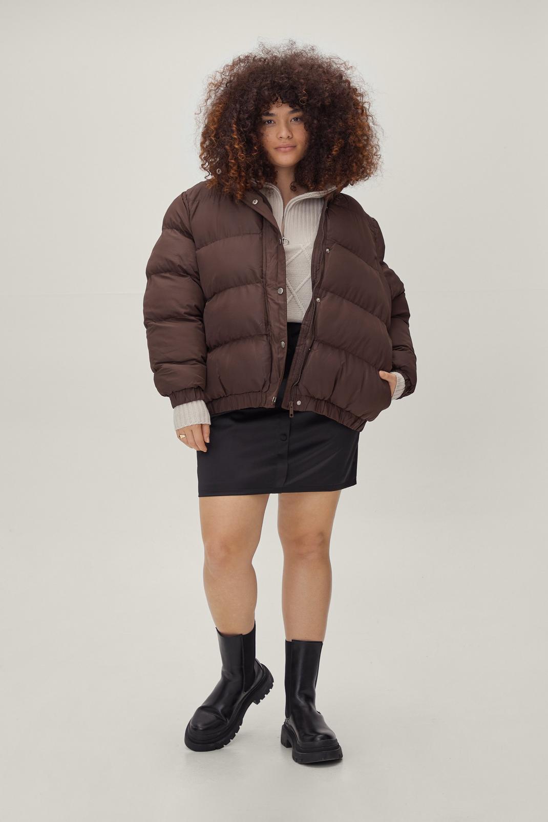 Chocolate Plus Size Funnel Neck Puffer Jacket image number 1