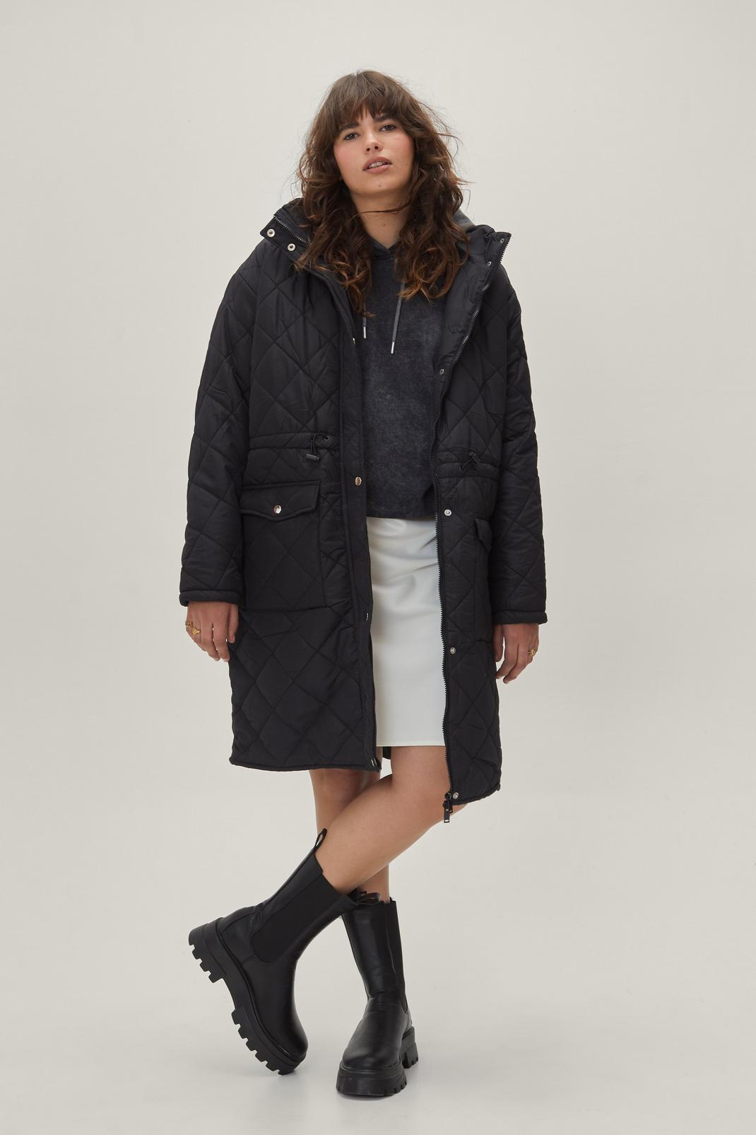 Black Plus Size Quilted Longline Puffer Jacket image number 1
