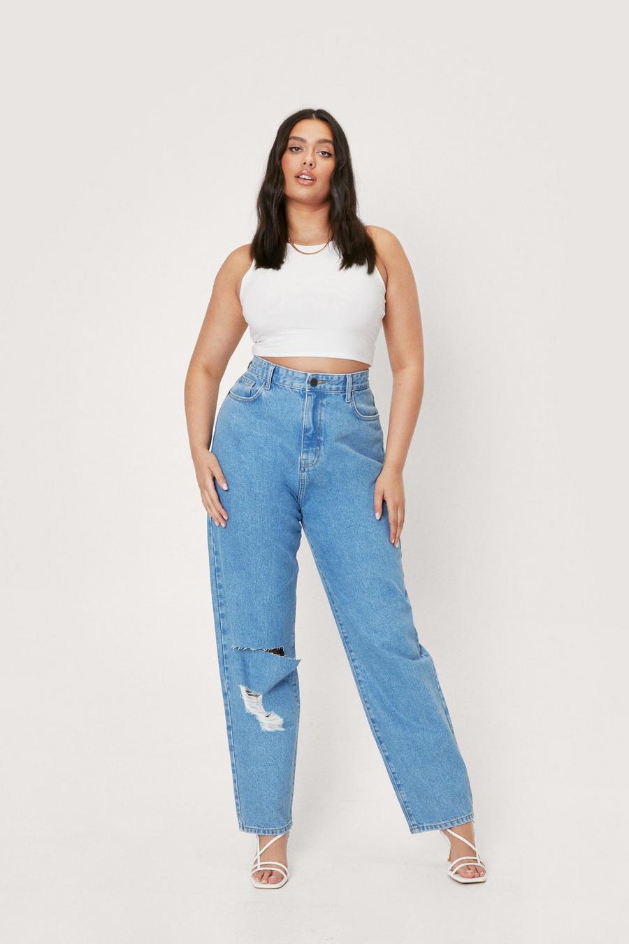 Plus Size Organicdenim Distress Straight Jean