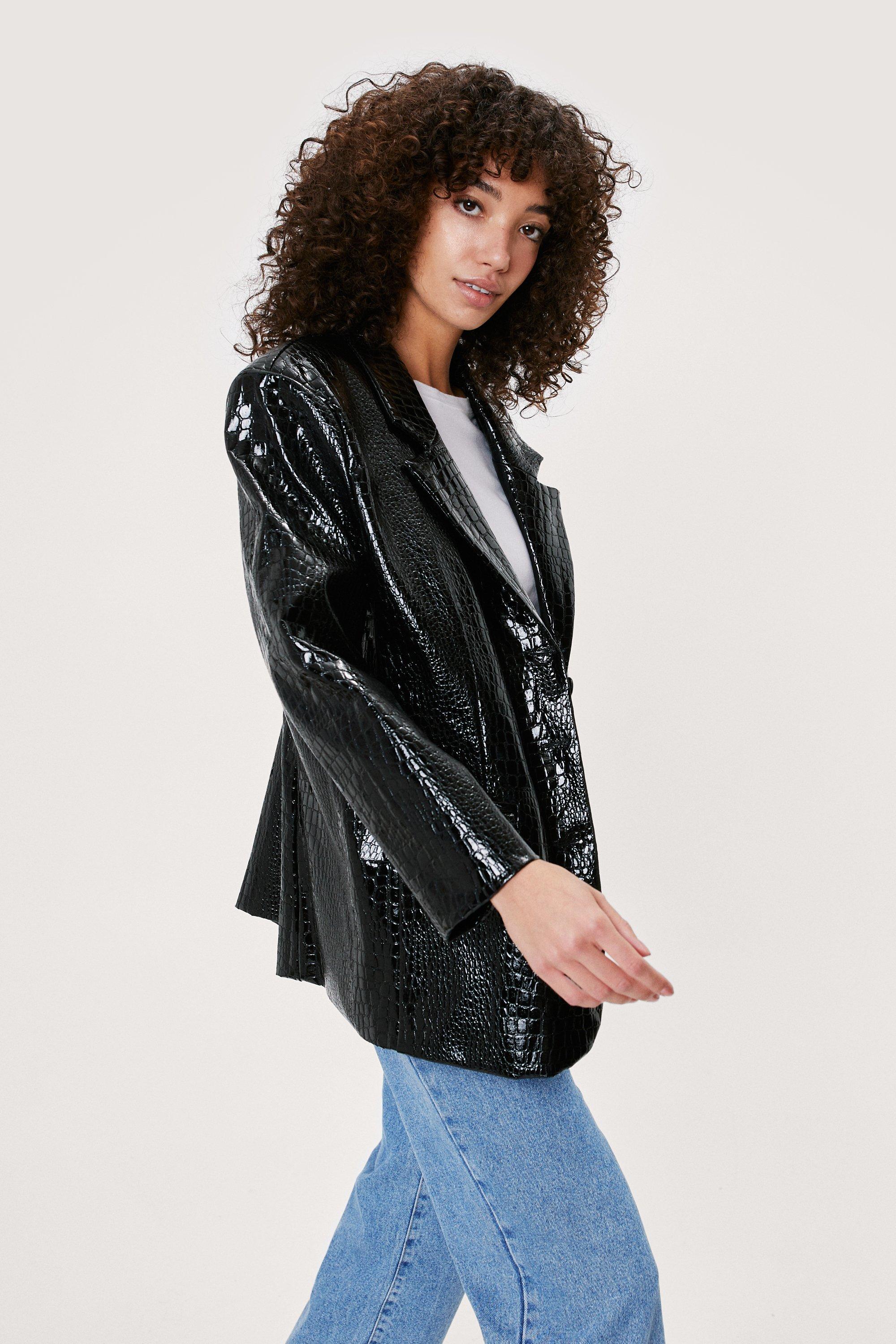 Cassandra Faux Leather Croc Blazer – BARE RAGS