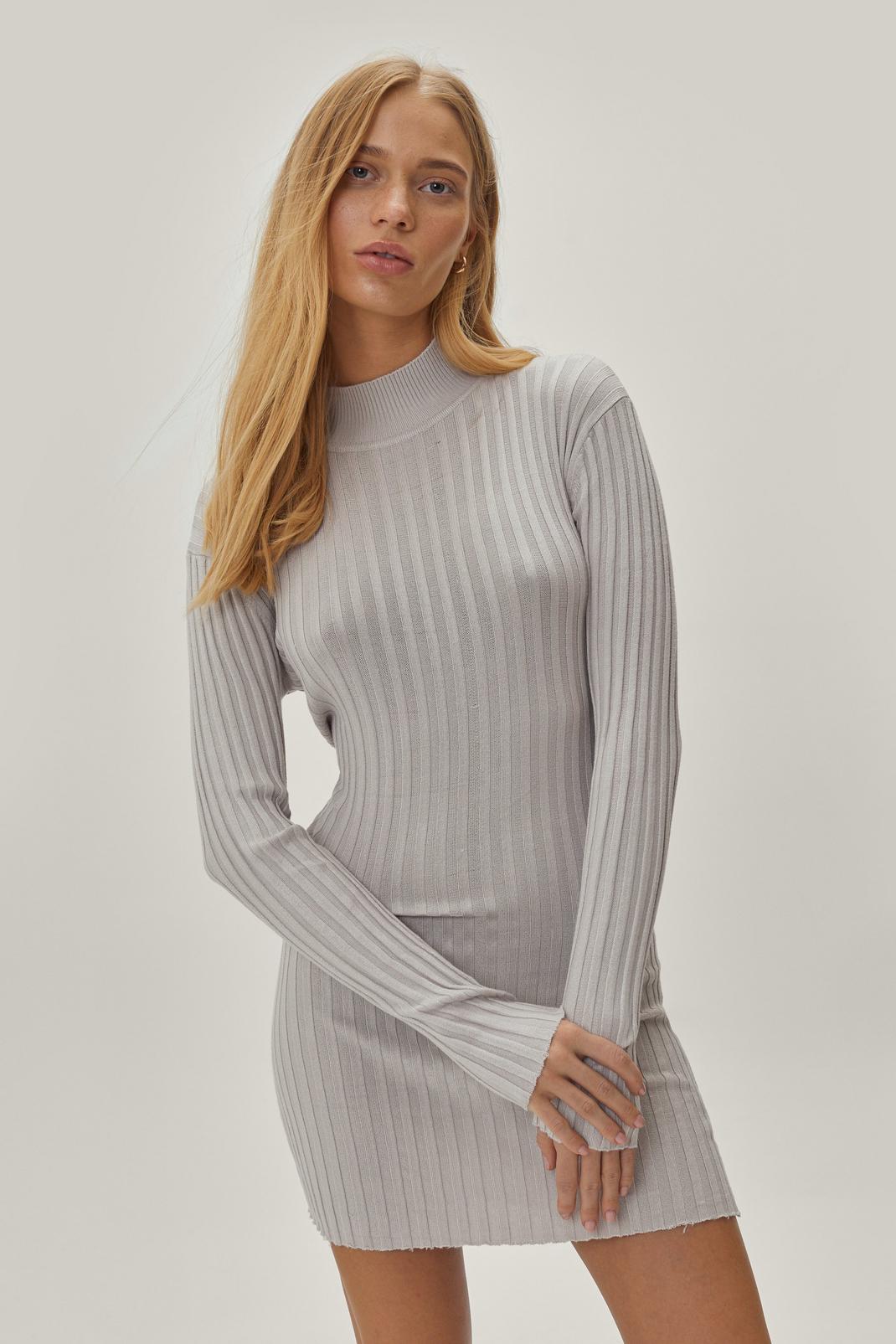 Grey Petite Turtleneck Knitted Dress image number 1