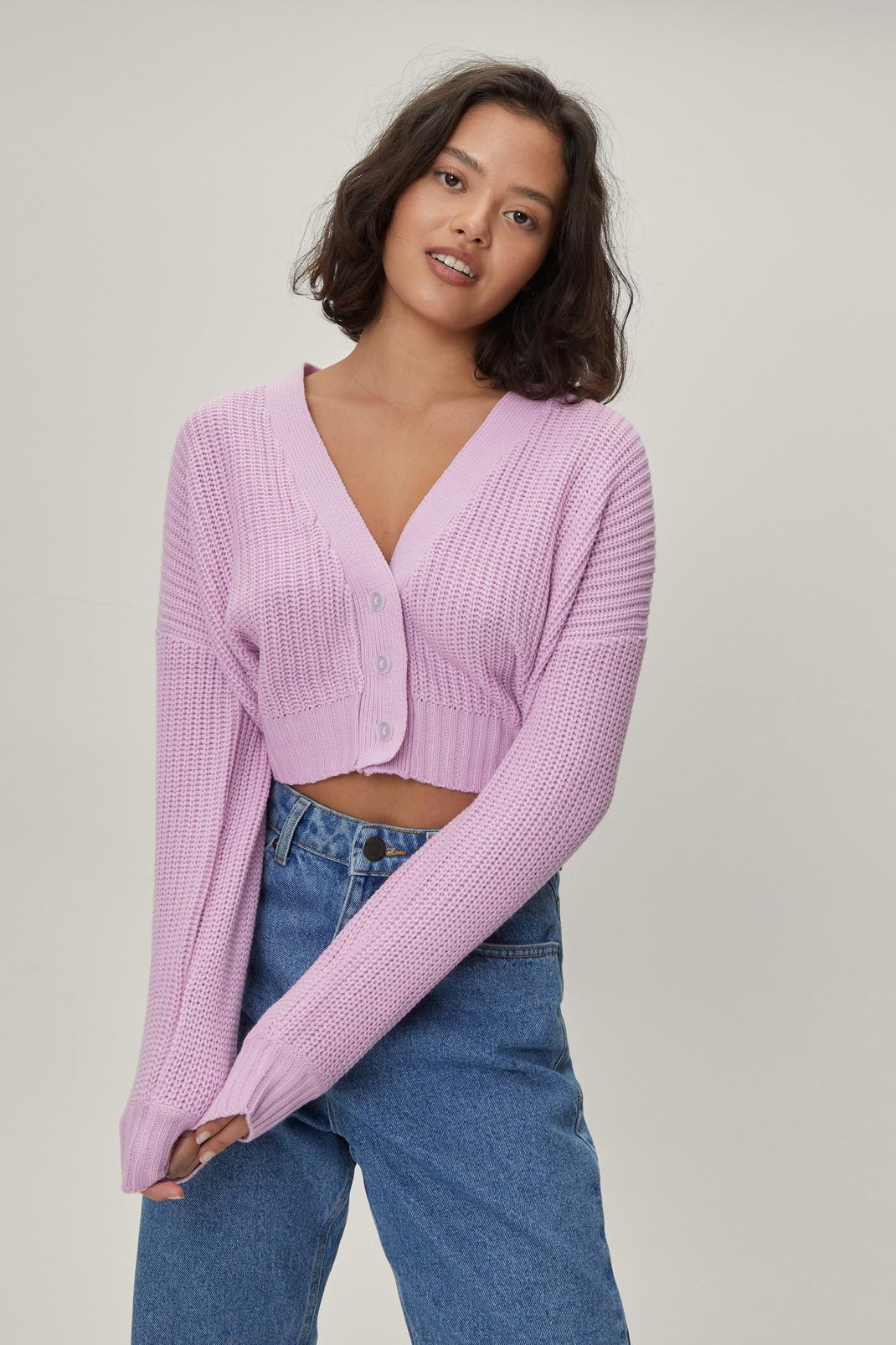 Lilac Petite Cropped Knitted Cardigan image number 1
