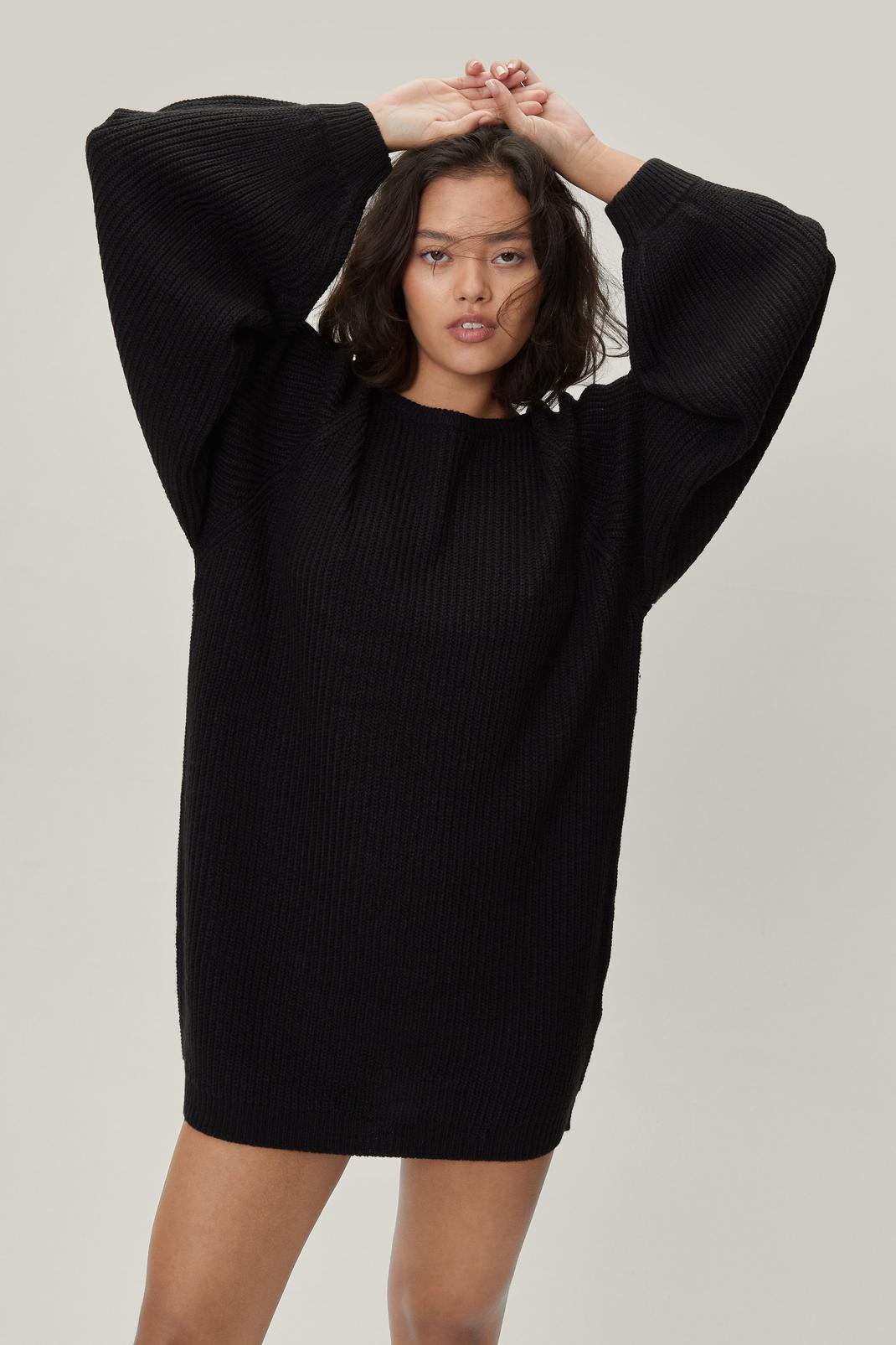 Black Petite Crew Neck Sweater Dress  image number 1