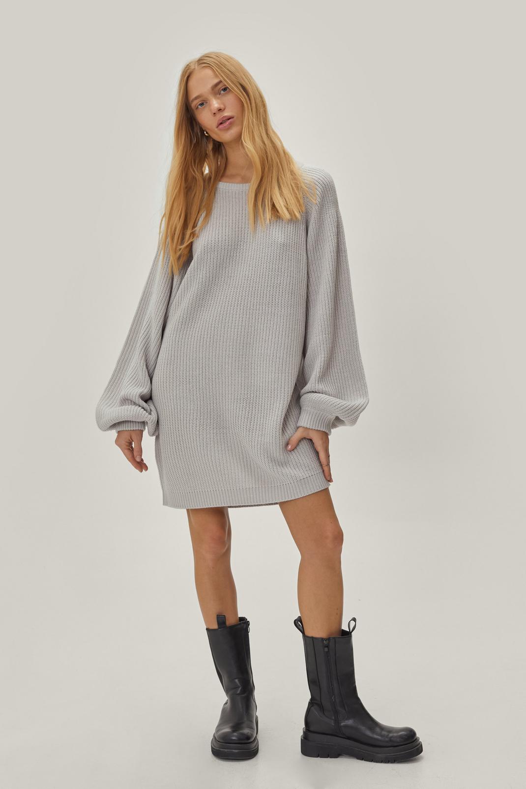 Grey Petite Recycled Crew Neck Jumper Dress image number 1