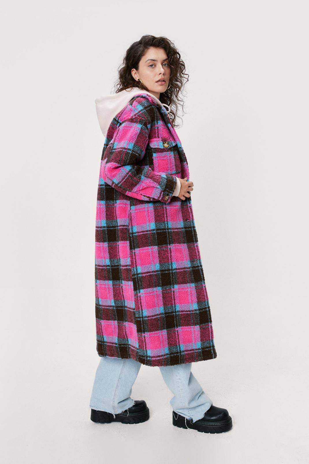 155 Checked Teddy Maxi Shacket image number 1