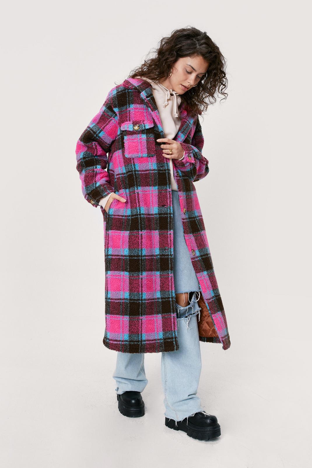 155 Checked Teddy Maxi Shacket image number 2