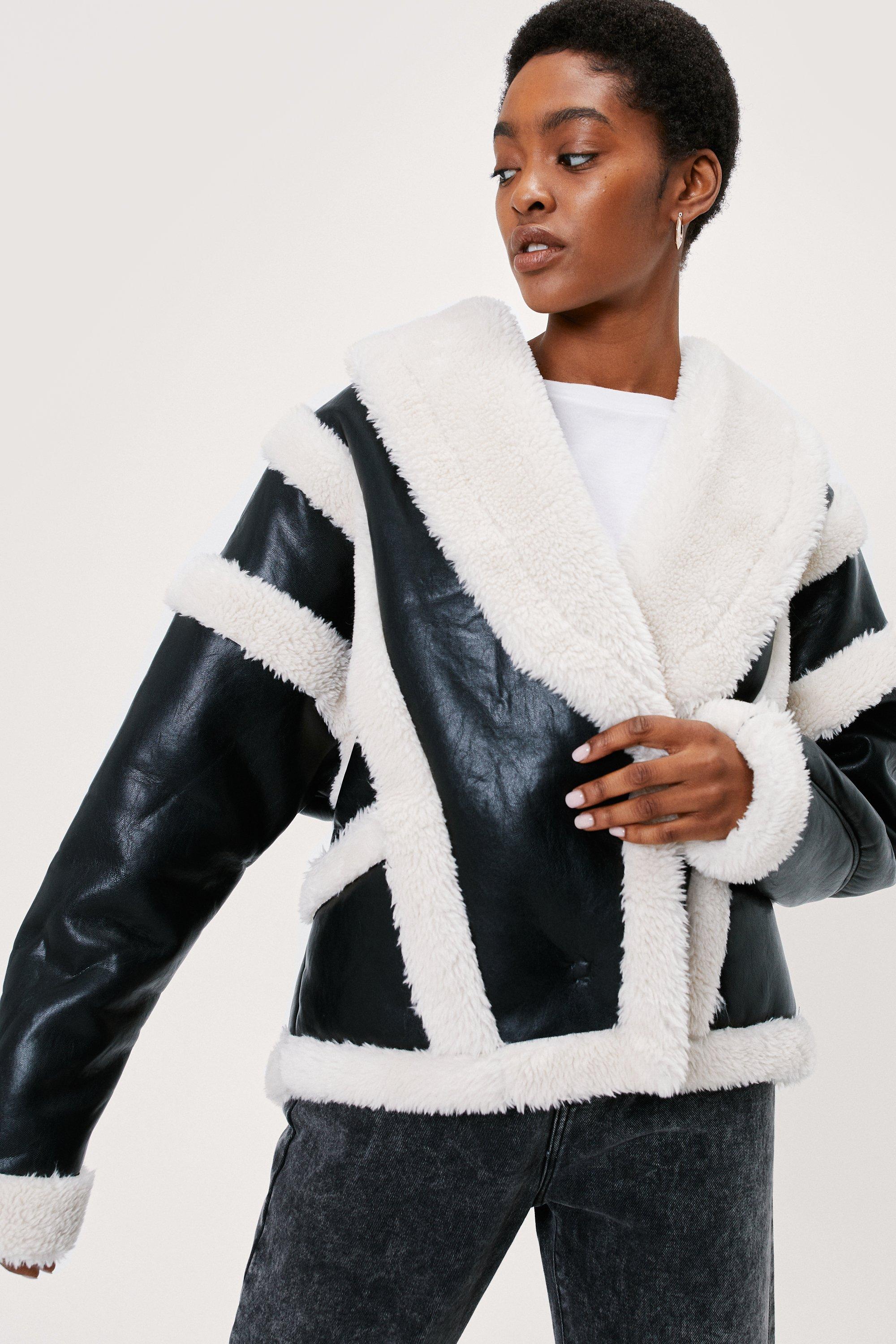 Black and white aviator hot sale coat