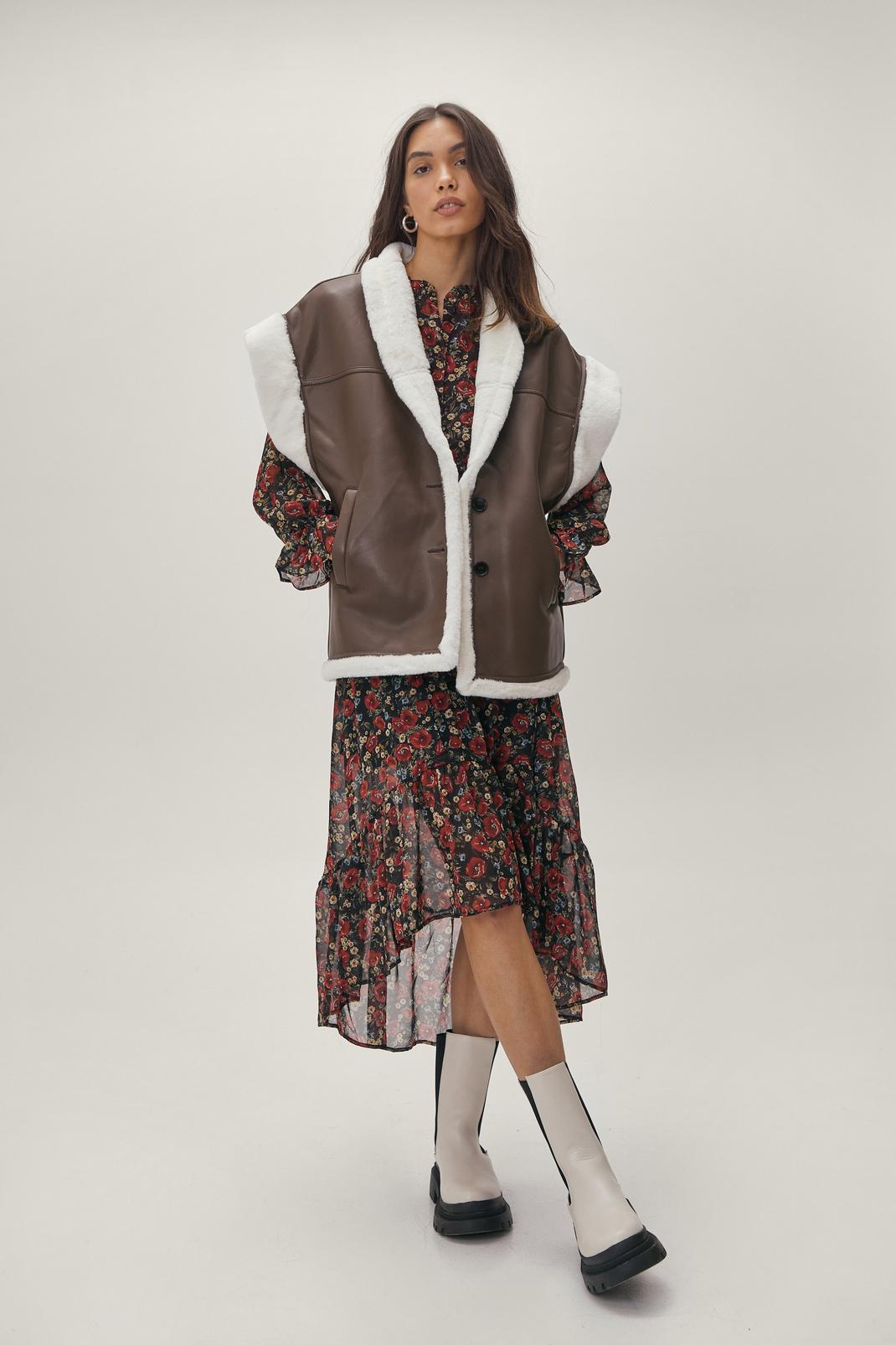 186 Faux Fur Lined Faux Leather Puffer Vest image number 2