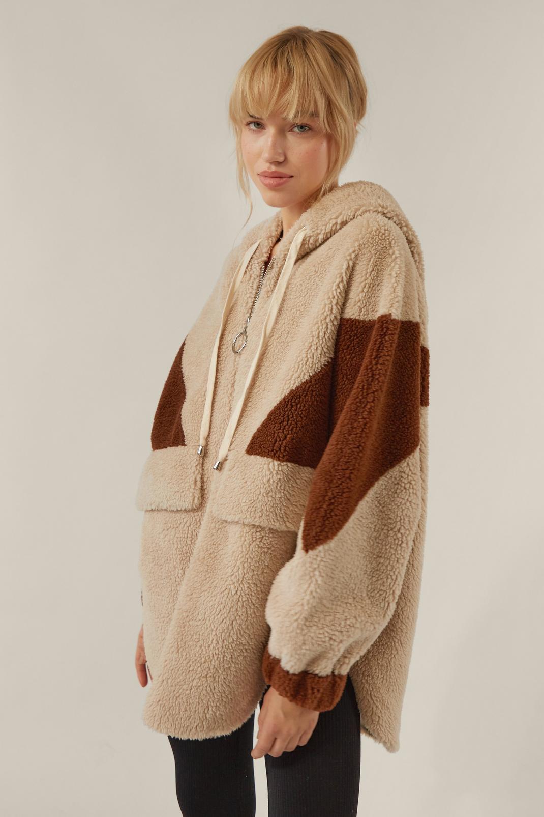 Stone Hooded Teddy Faux Fur Coat image number 1