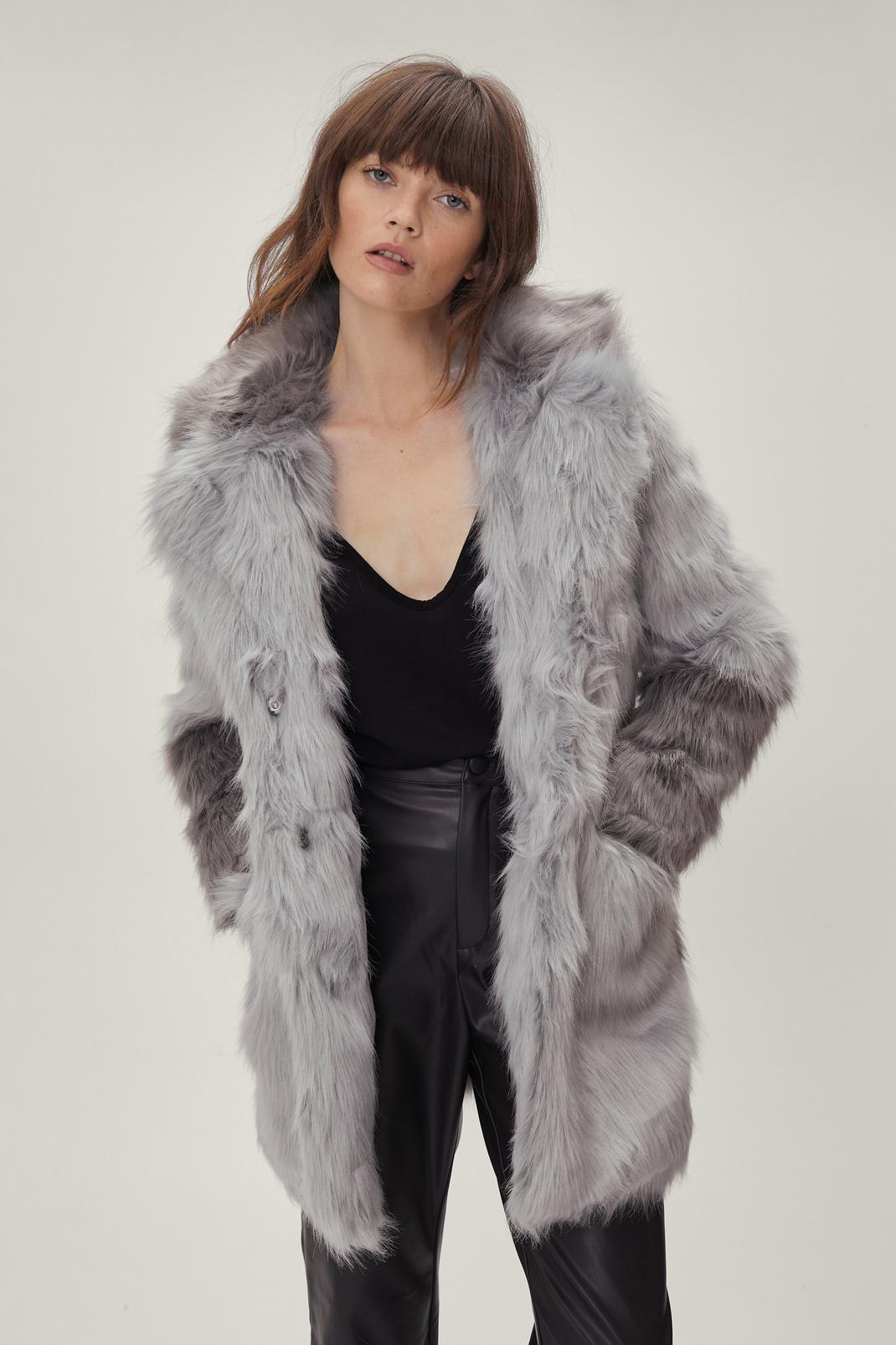 131 Ombre Faux Fur Two Tone Coat image number 1