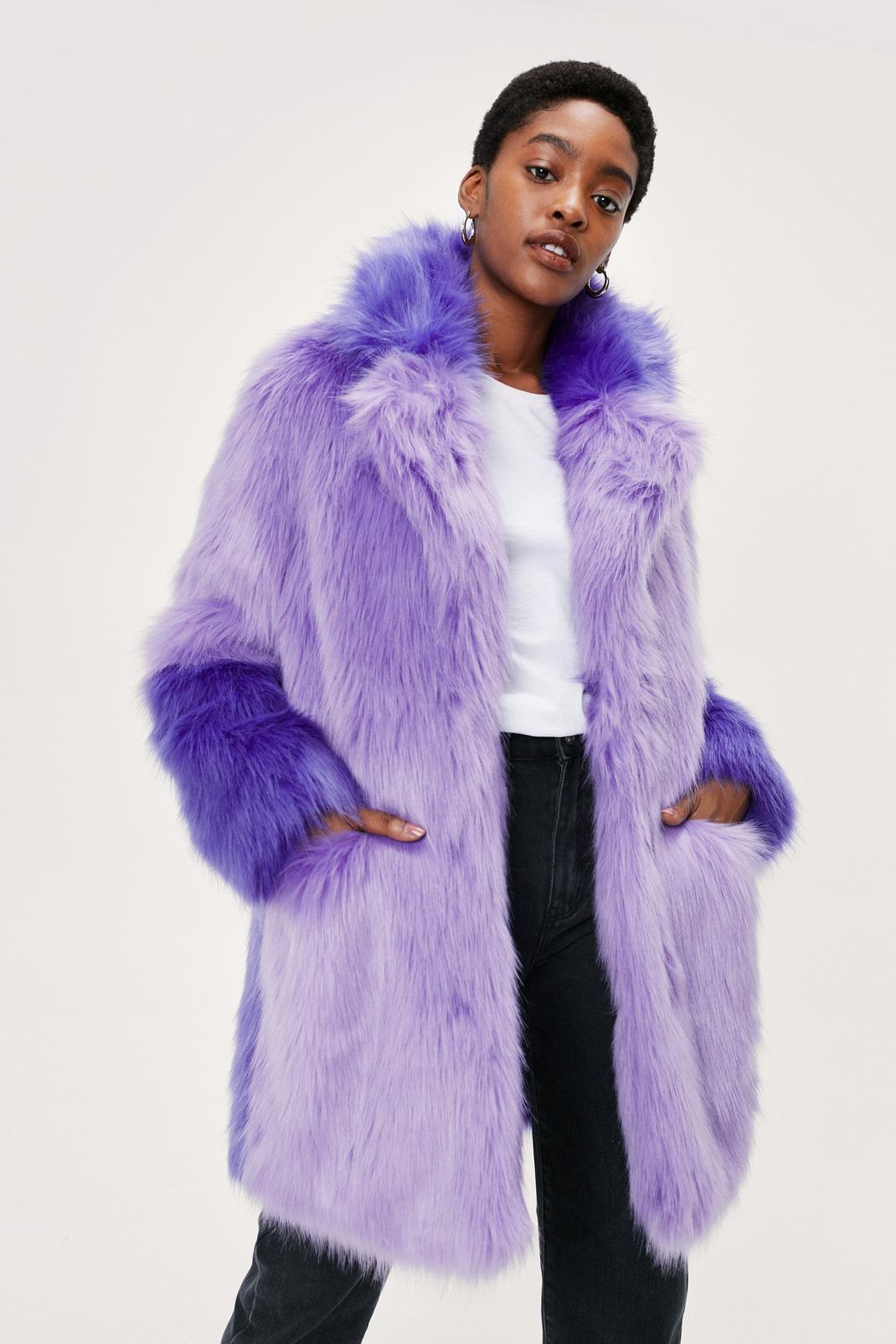 Lilac Ombre Faux Fur Two Tone Coat image number 1