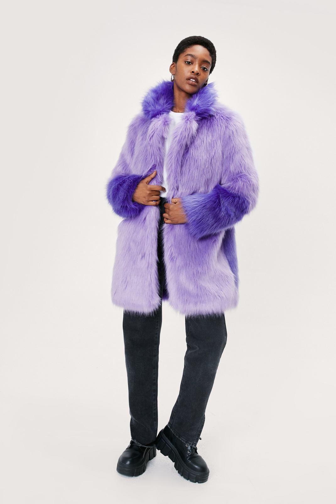 137 Ombre Faux Fur Two Tone Coat image number 2