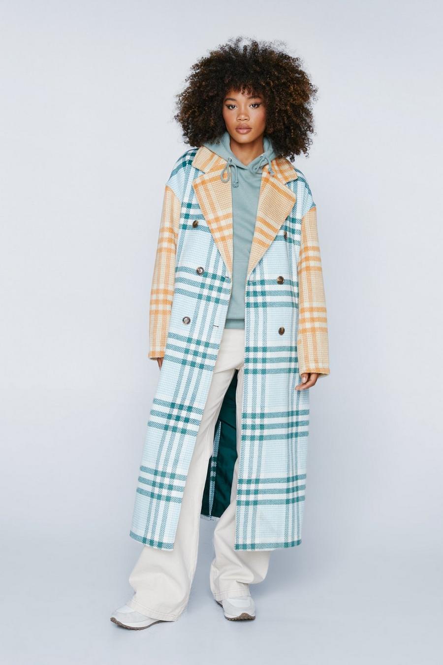 Manteau en aspect laine à carreaux mixtes