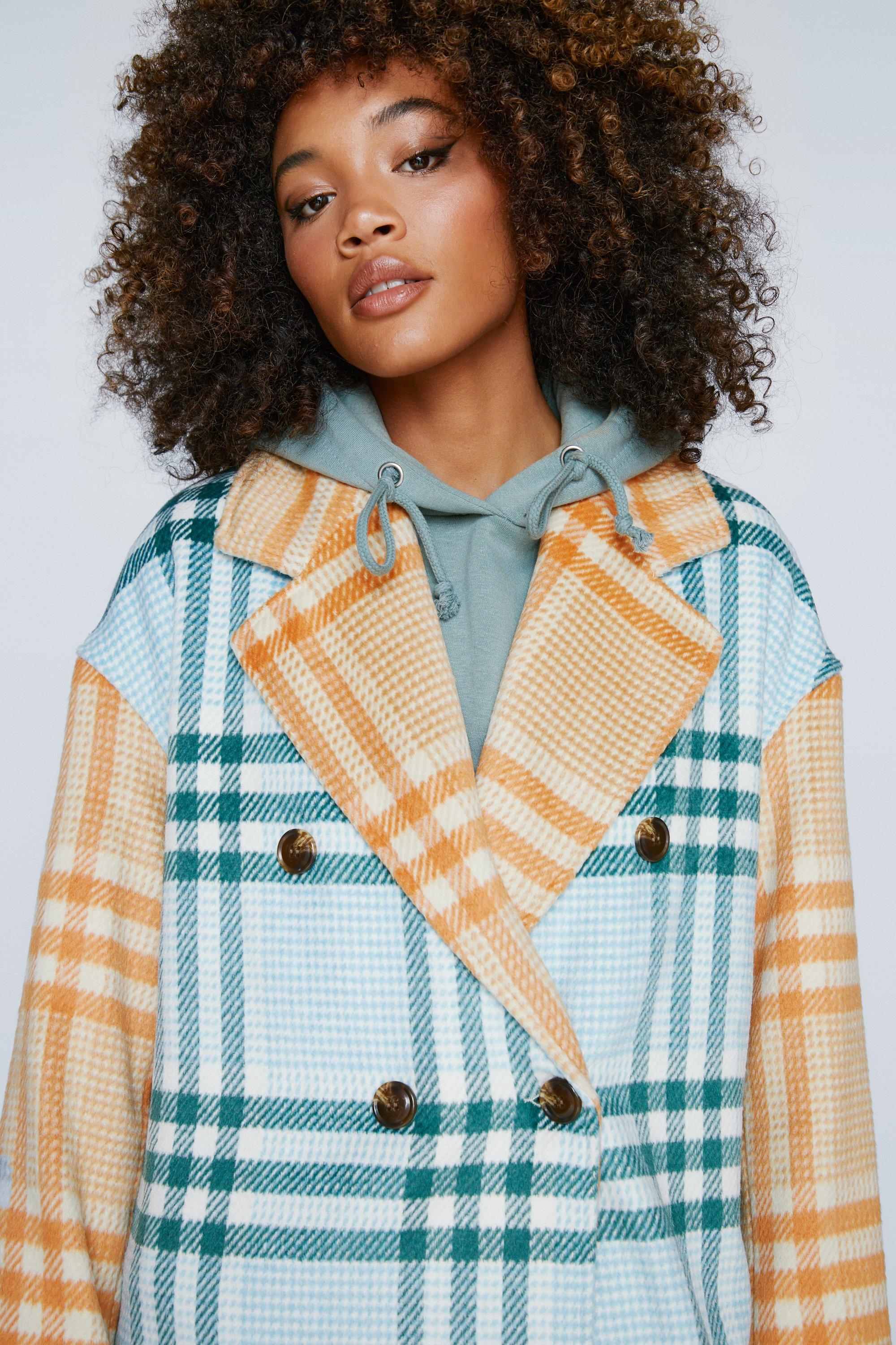 Mixed Check Wool Look Maxi Coat