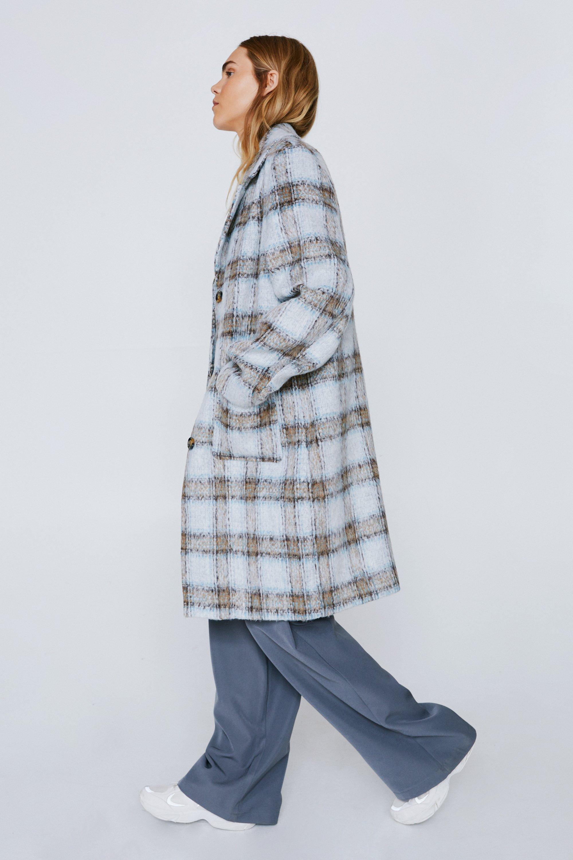 Brushed Wool Look Checked Overcoat | Nasty Gal