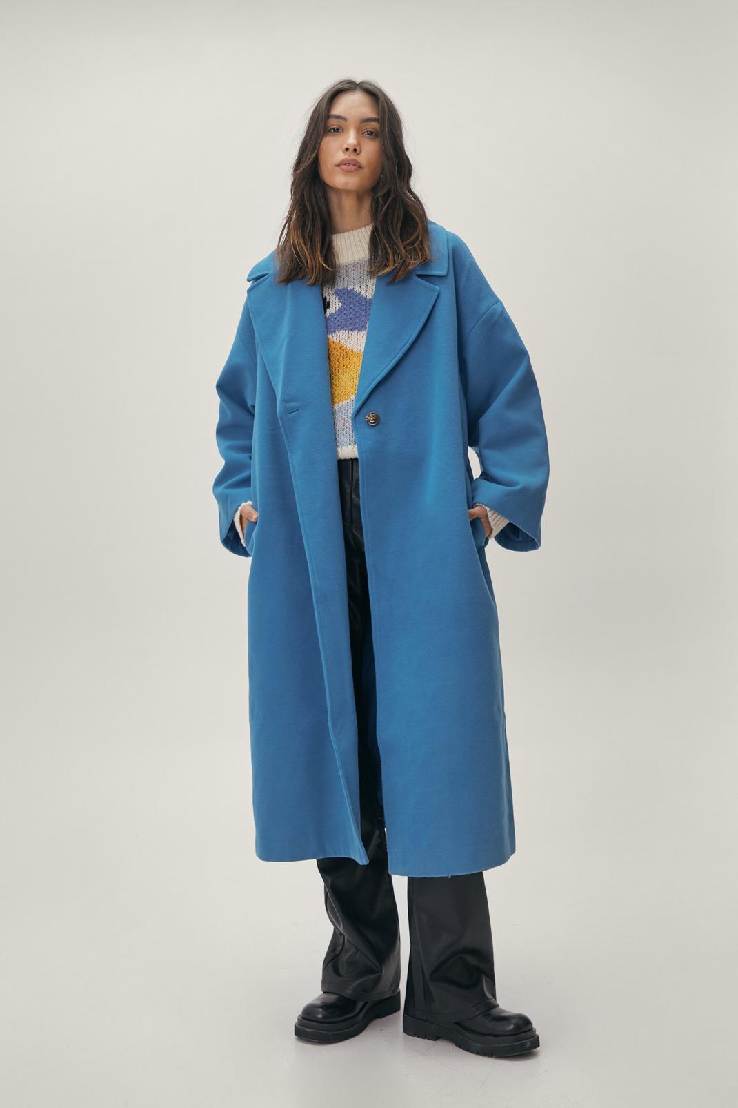 Aqua Wool Look Oversized Long Sleeve Coat image number 1