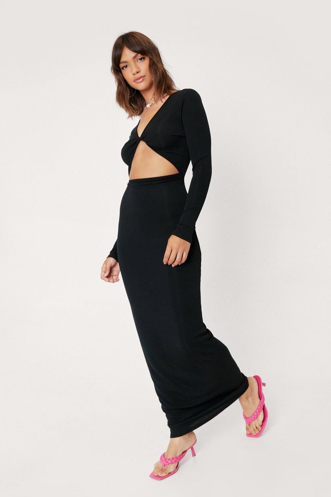 Black Twist Front Cut Out Bodycon Maxi Dress image number 1