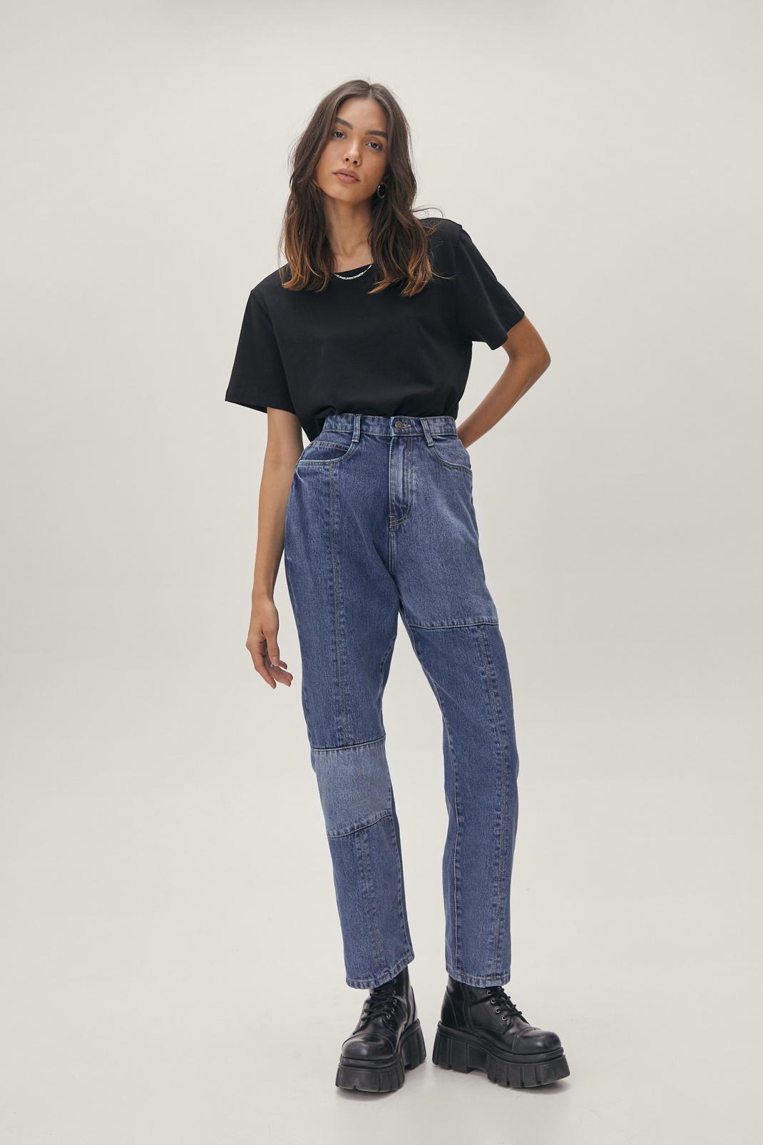432 Organic Patchwork Seam Detail Mom Jeans image number 1