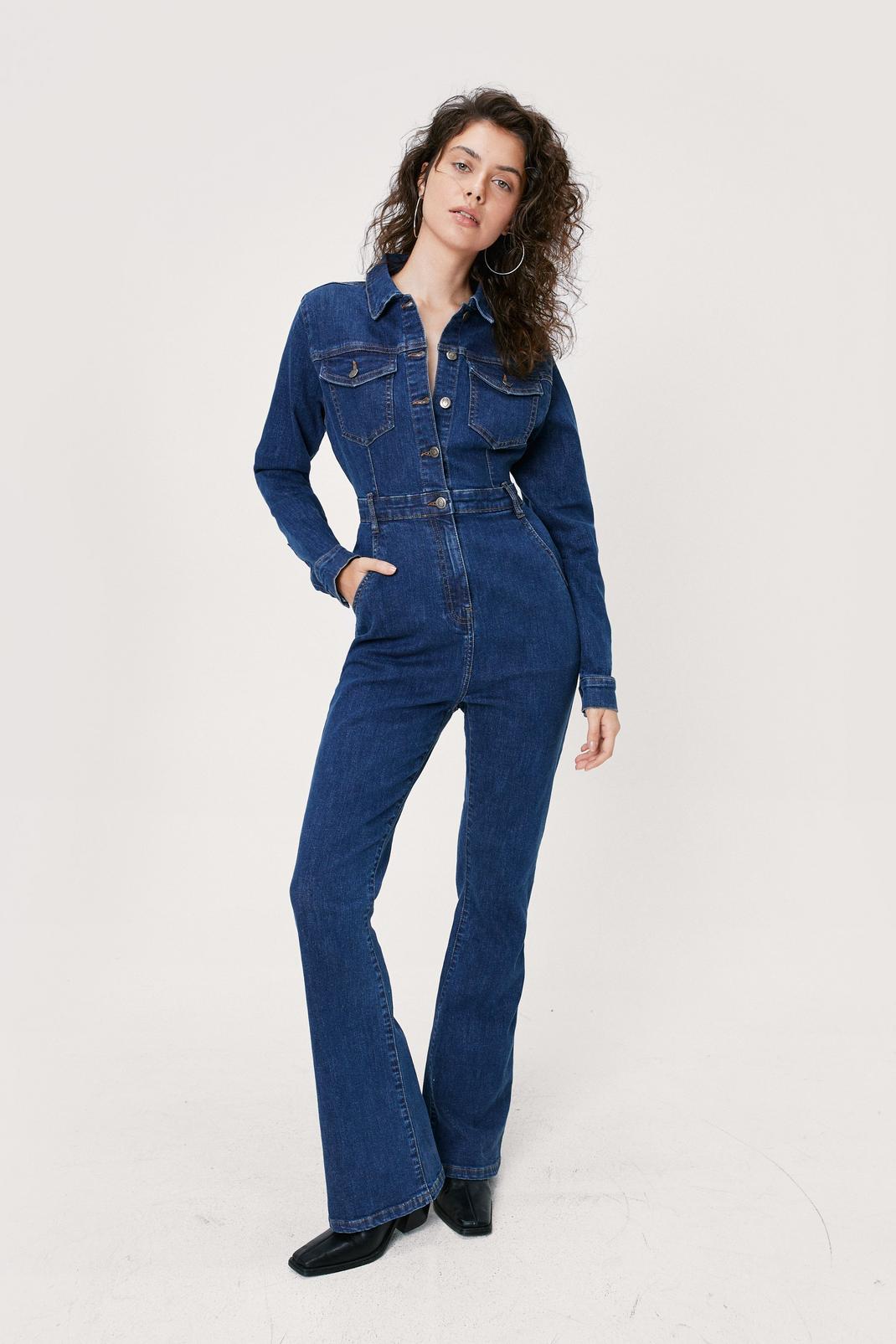 132 20% Recycled Denim Flared Jumpsuit image number 1