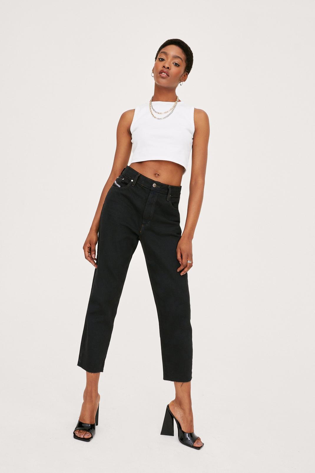 Black Vintage High Waisted Tapered Cropped Jeans image number 1
