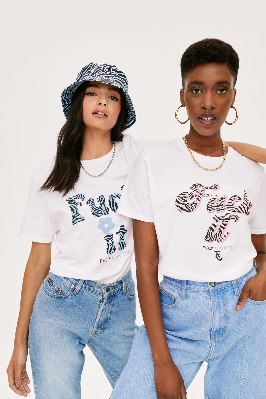 White FVCK CANCER Fuck It Graphic T-Shirt image number 1