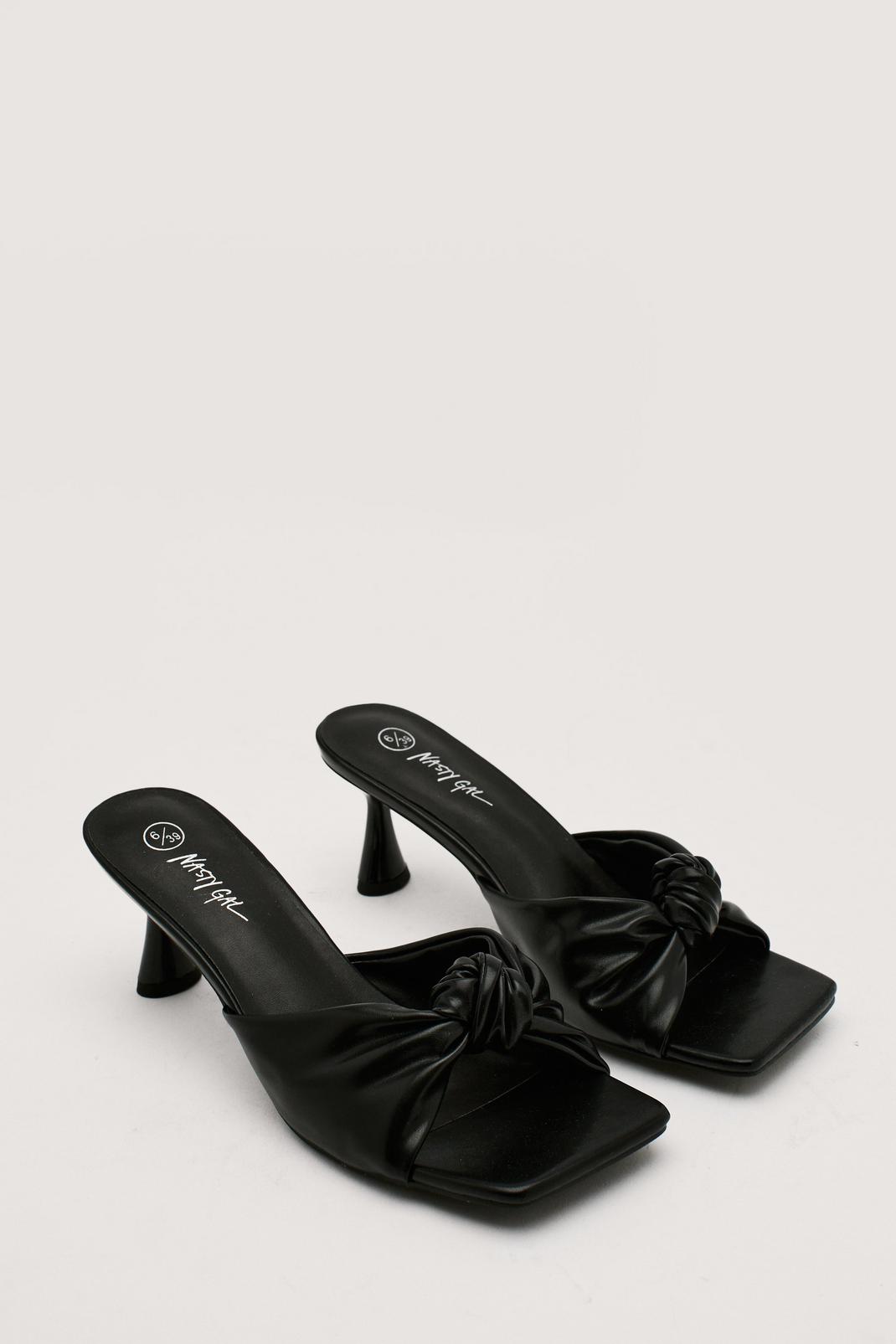 Black Faux Leather Knot Front Heeled Mules image number 1