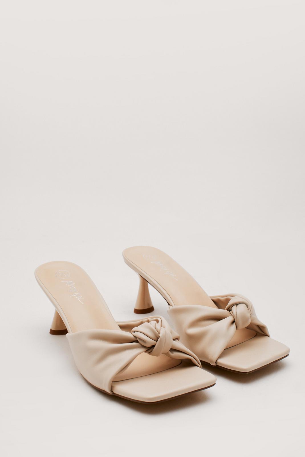 Nude Faux Leather Knot Front Heeled Mules image number 1