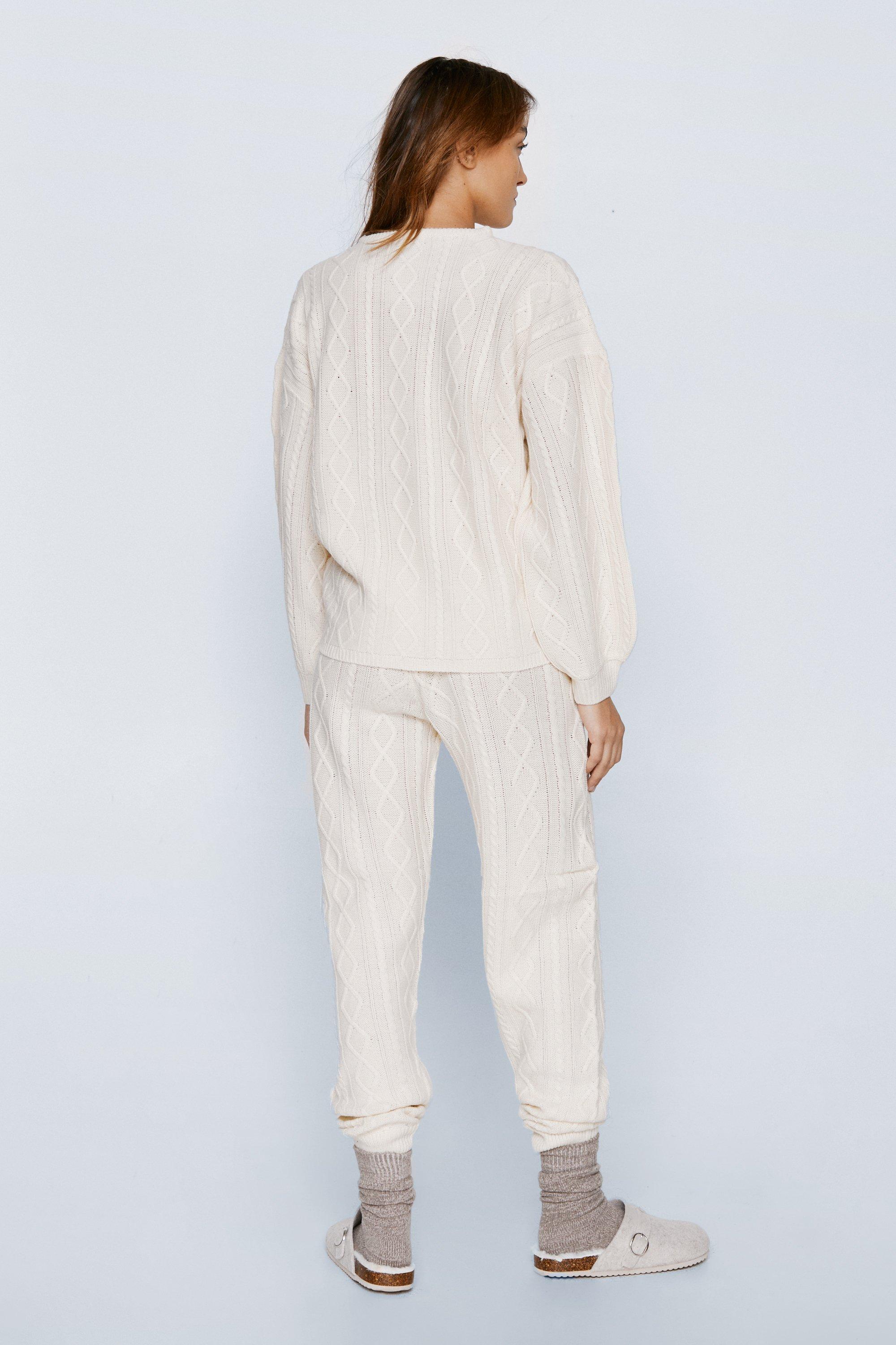 Cable Knit Sweater and Sweatpants Loungewear Set