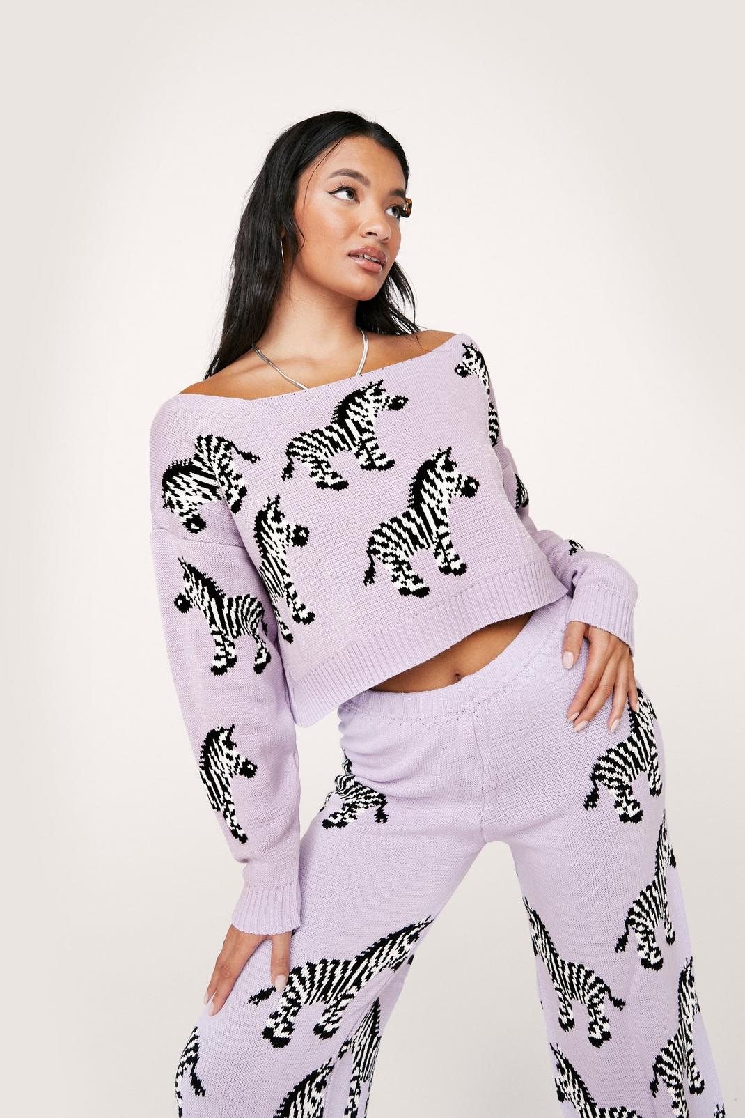Ensemble de loungewear pull ample & pantalon assorti à imprimé zèbres, Lilac image number 1
