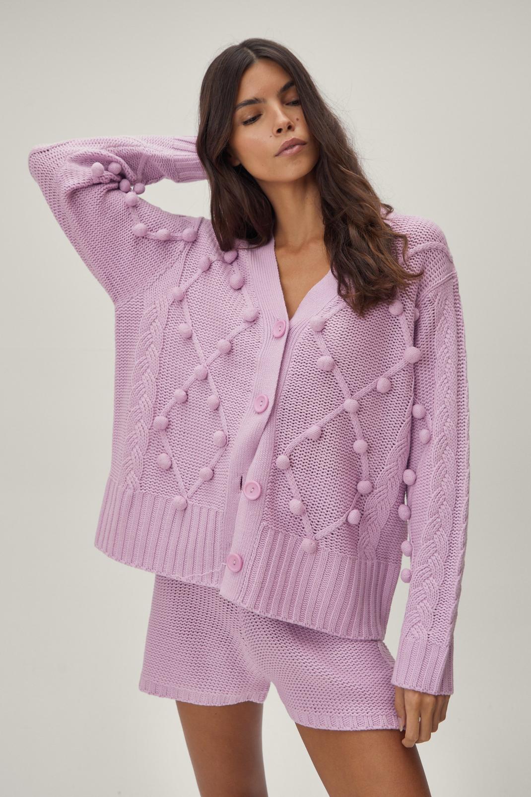 Lilac Knit Cardigan and Shorts Lounge Set image number 1