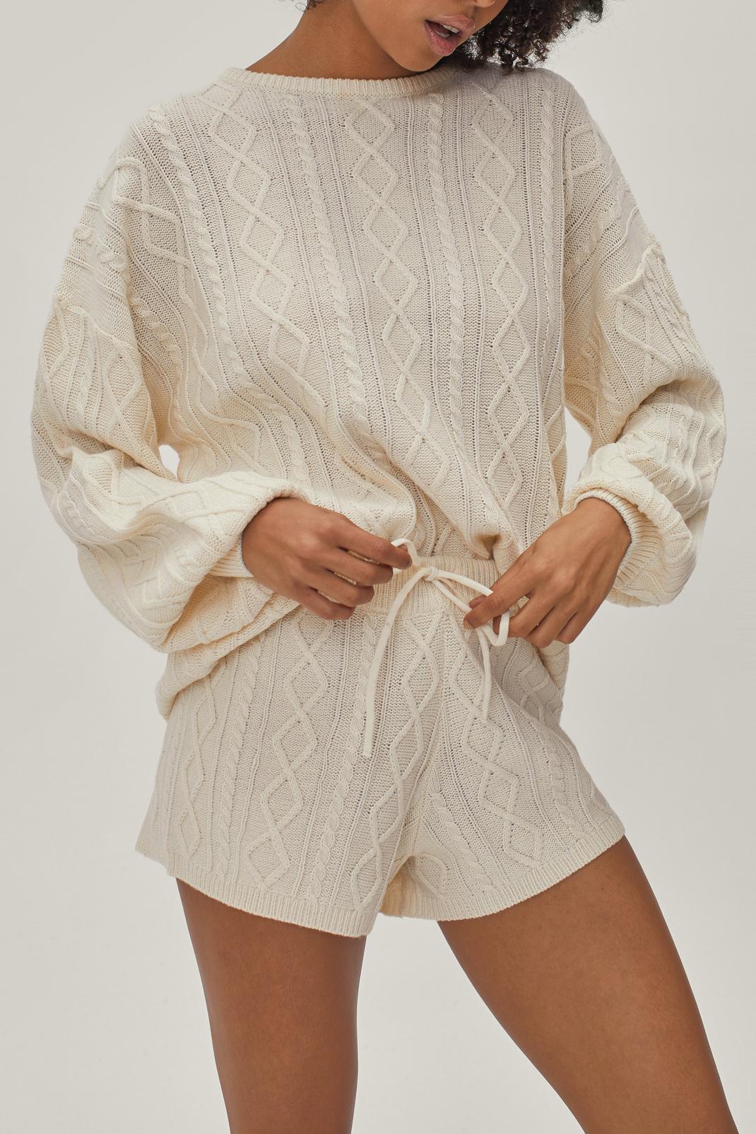 150 Cable Knit Jumper and Shorts Loungewear Set image number 2