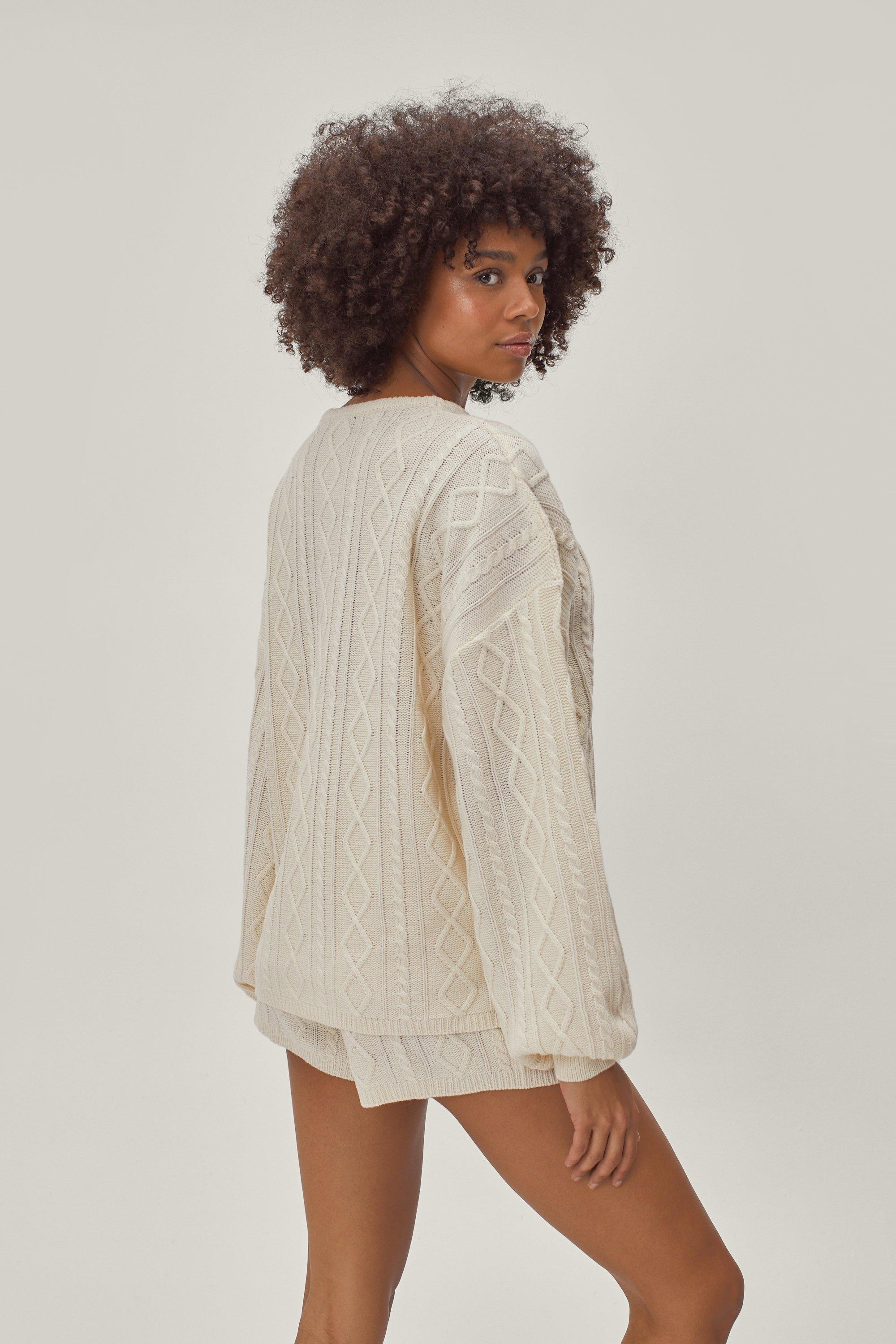 Cable Knit Sweater and Shorts Loungewear Set