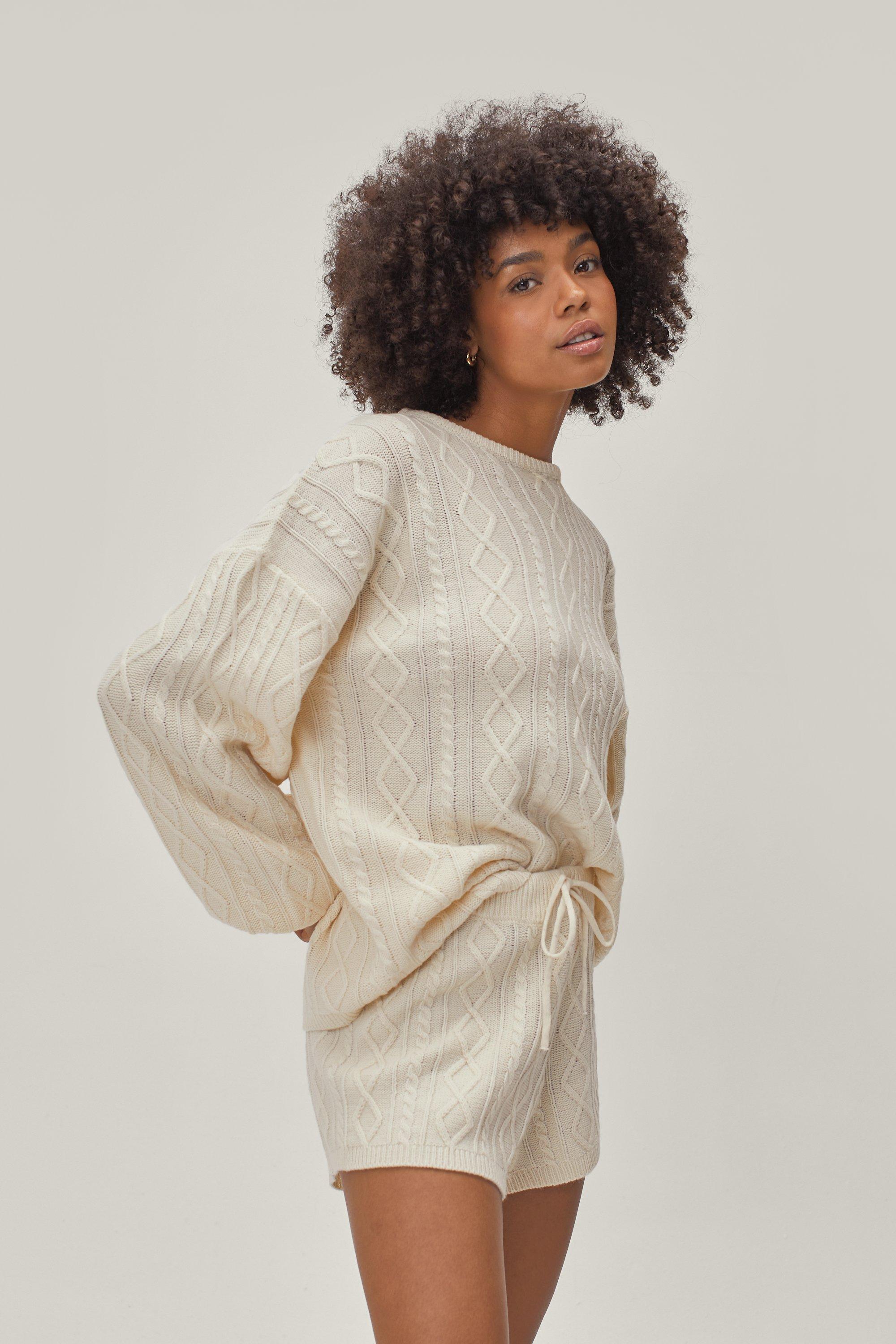 Cable Knit Sweater and Shorts Loungewear Set